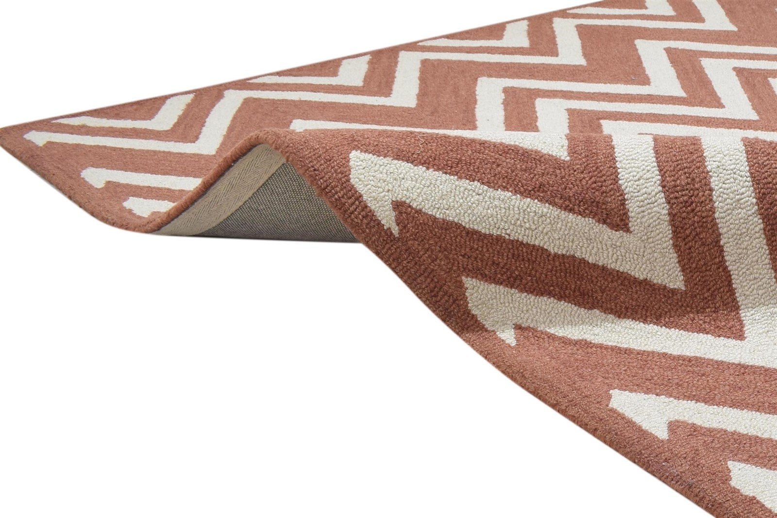 4' X 6' Rug Wool Rust Modern Hand Tufted Scandinavian Chevron Room Size Carpet 7864303517845