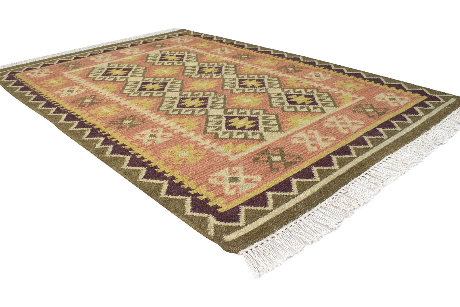 4' X 6' Rug Wool Rust Southwestern Dhurrie American Tribal Room Size Carpet 7865075662997