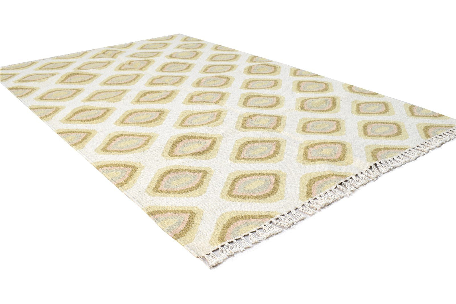 4' X 6' Rug Wool Sand Modern Dhurrie Scandinavian Diamond Room Size Carpet 7864393433237