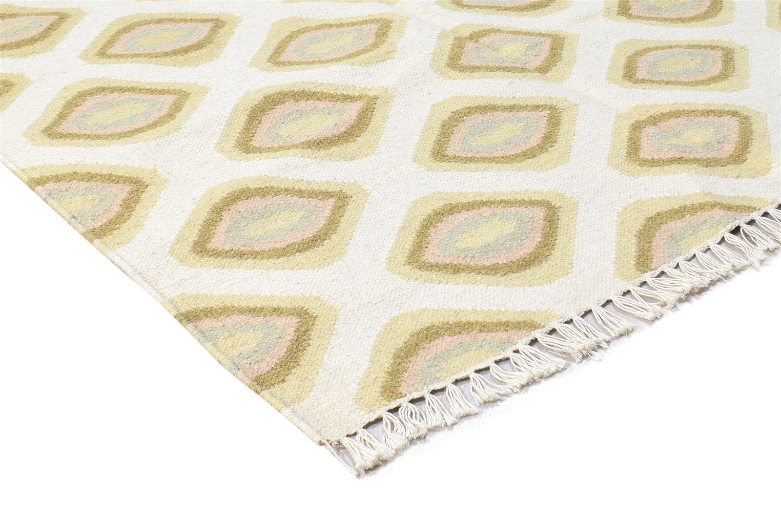 4' X 6' Rug Wool Sand Modern Dhurrie Scandinavian Diamond Room Size Carpet 7864393433237