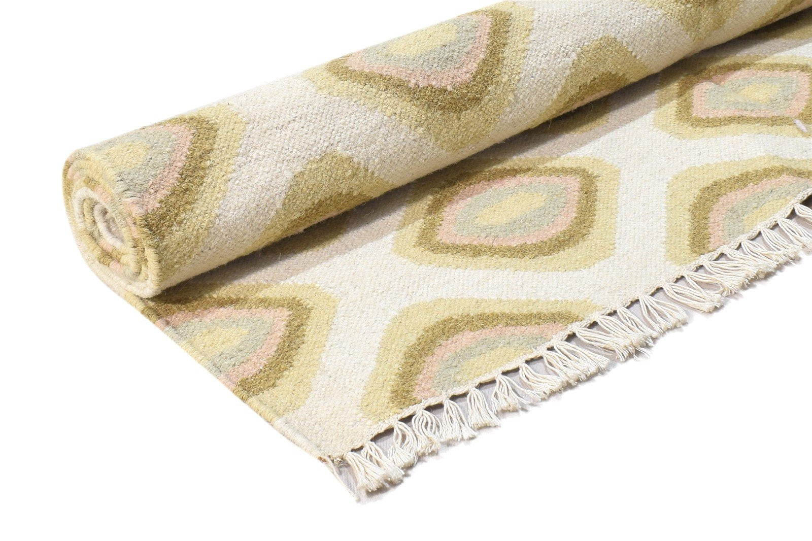 4' X 6' Rug Wool Sand Modern Dhurrie Scandinavian Diamond Room Size Carpet 7864393433237