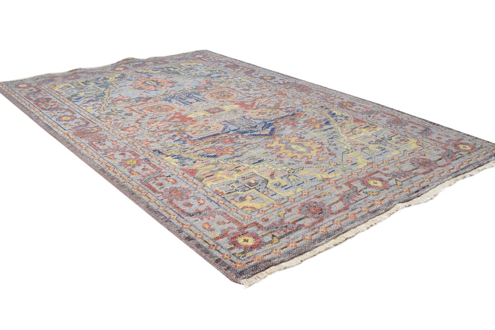4X5 Rug Wool Wine Persian Hand Knotted Heriz-Indian Oriental Room Size Carpet 7865120882837