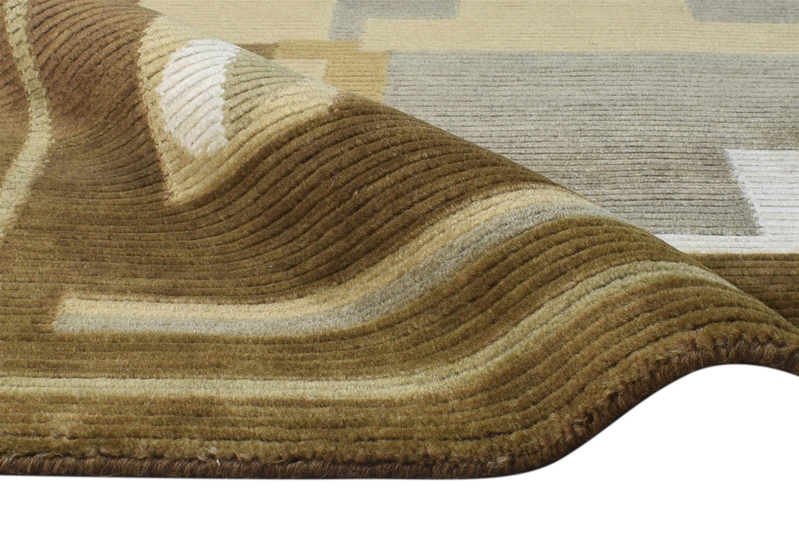 4X6 Rug Wool Brown Modern Hand Knotted Scandinavian Abstract Room Size Carpet 7865108988053