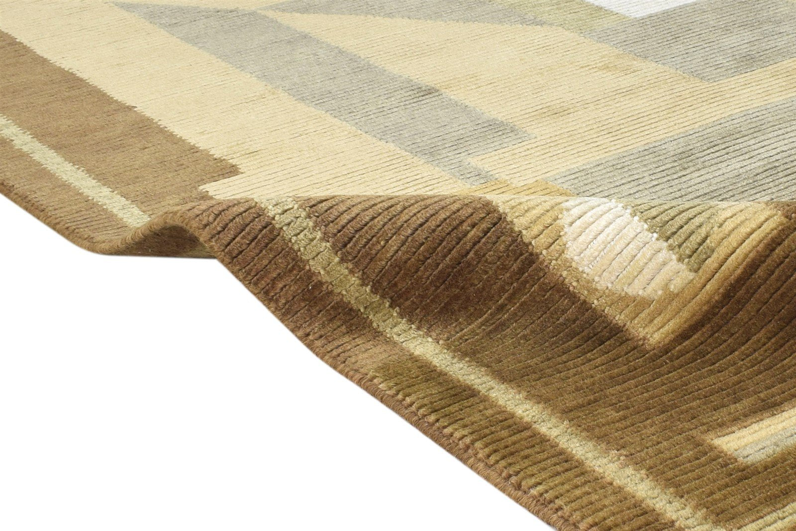 4X6 Rug Wool Brown Modern Hand Knotted Scandinavian Abstract Room Size Carpet 7865108988053