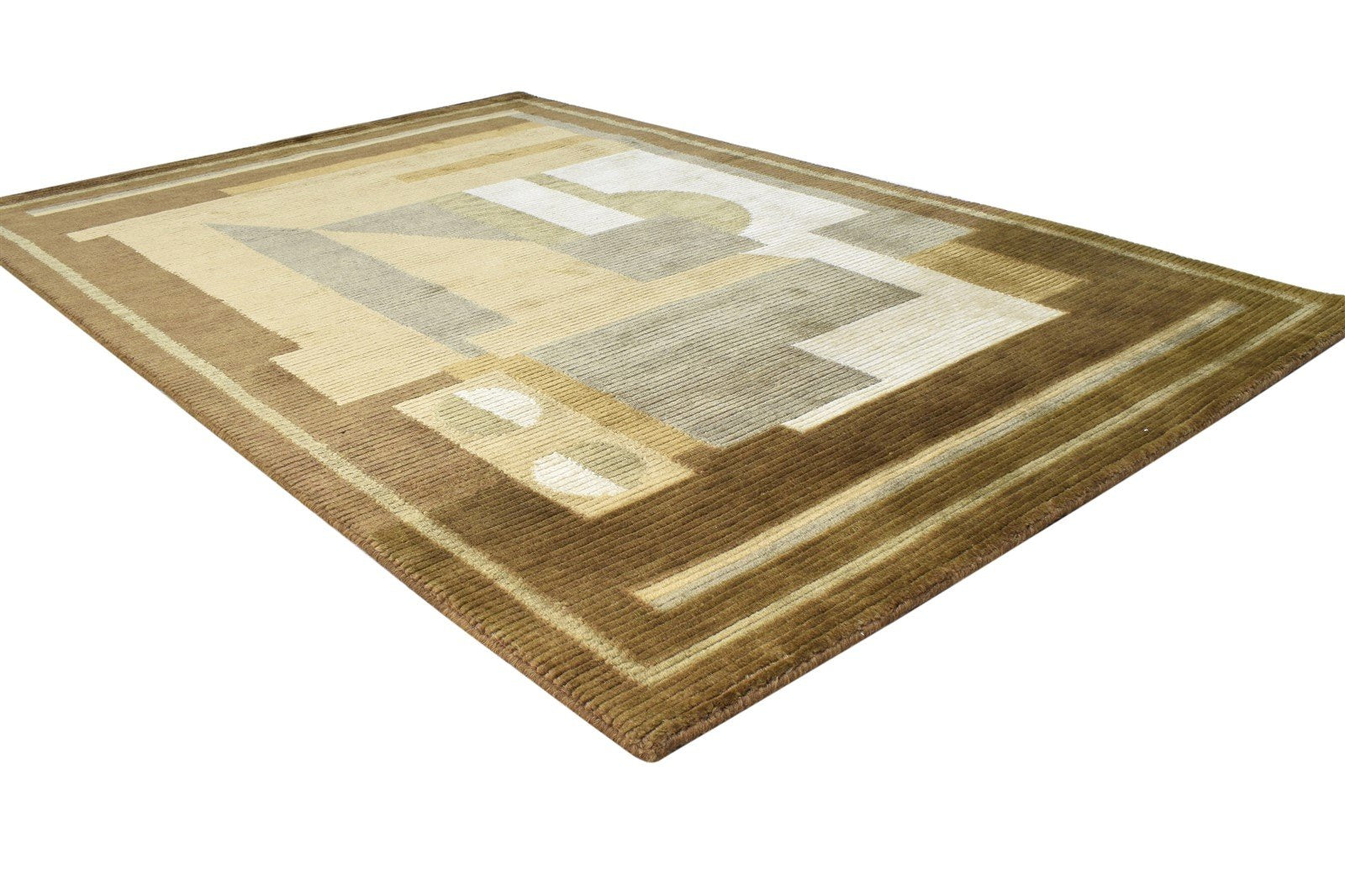 4X6 Rug Wool Brown Modern Hand Knotted Scandinavian Abstract Room Size Carpet 7865108988053
