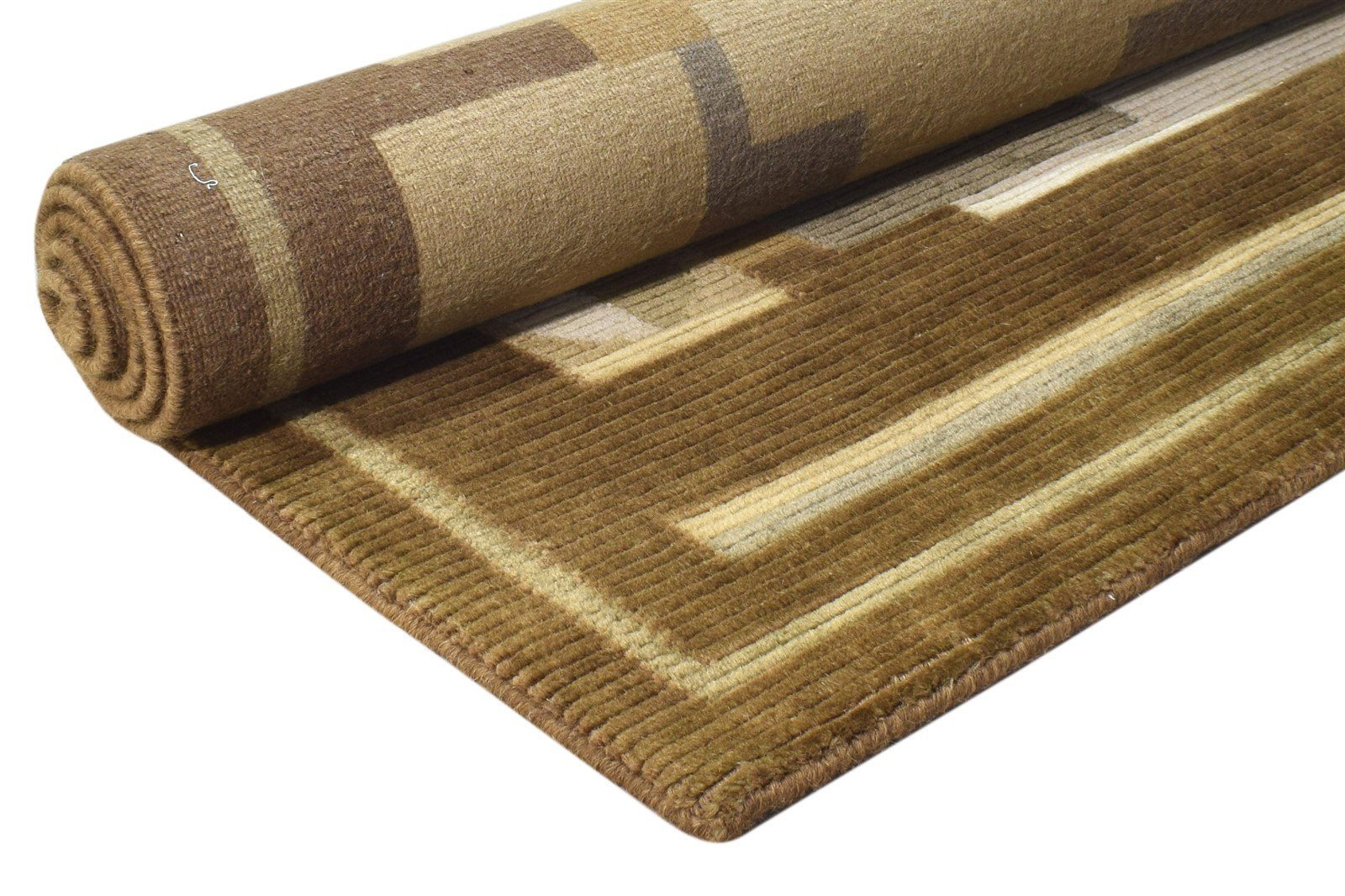 4X6 Rug Wool Brown Modern Hand Knotted Scandinavian Abstract Room Size Carpet 7865108988053