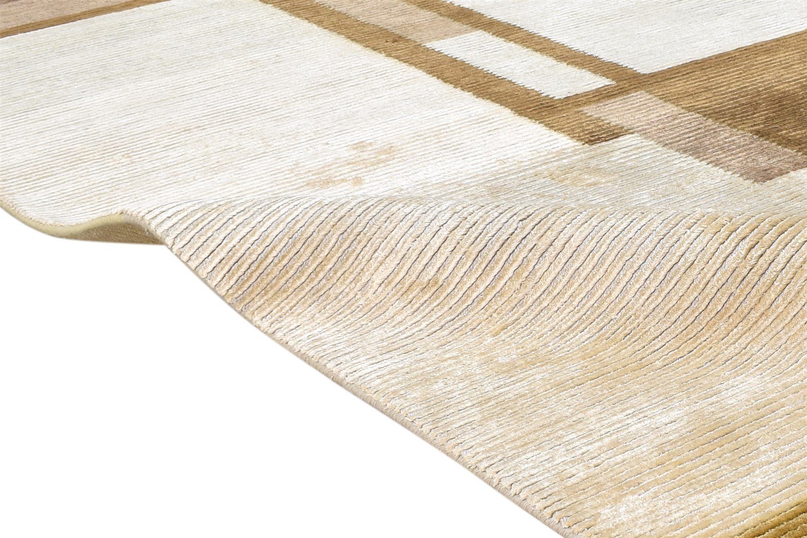 4X6 Rug Wool / Silk Beige Modern Hand Knotted Scandinavian Abstract Room Size 7865108594837