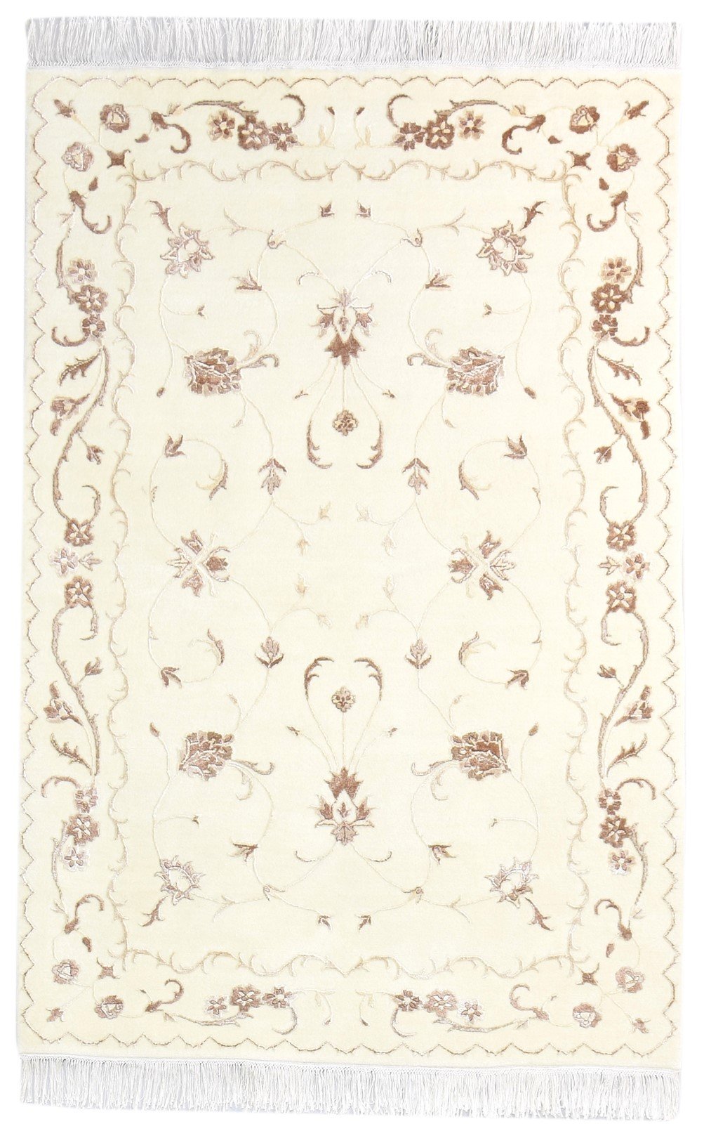 4X6 Rug Wool / Silk Cream Persien Hand Knotted Abbuson Oriental Room Size 7865126813845