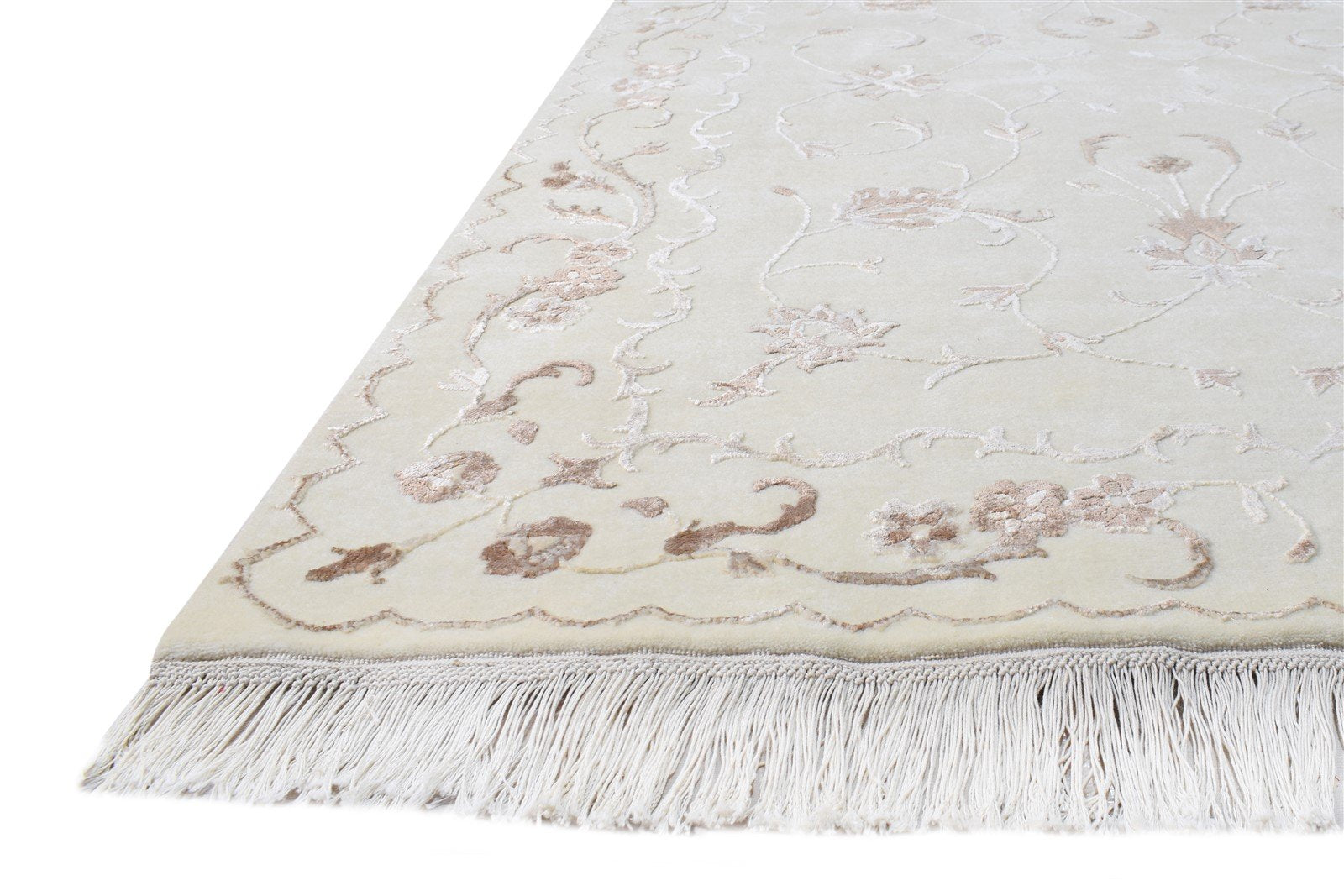 4X6 Rug Wool / Silk Cream Persien Hand Knotted Abbuson Oriental Room Size 7865126813845