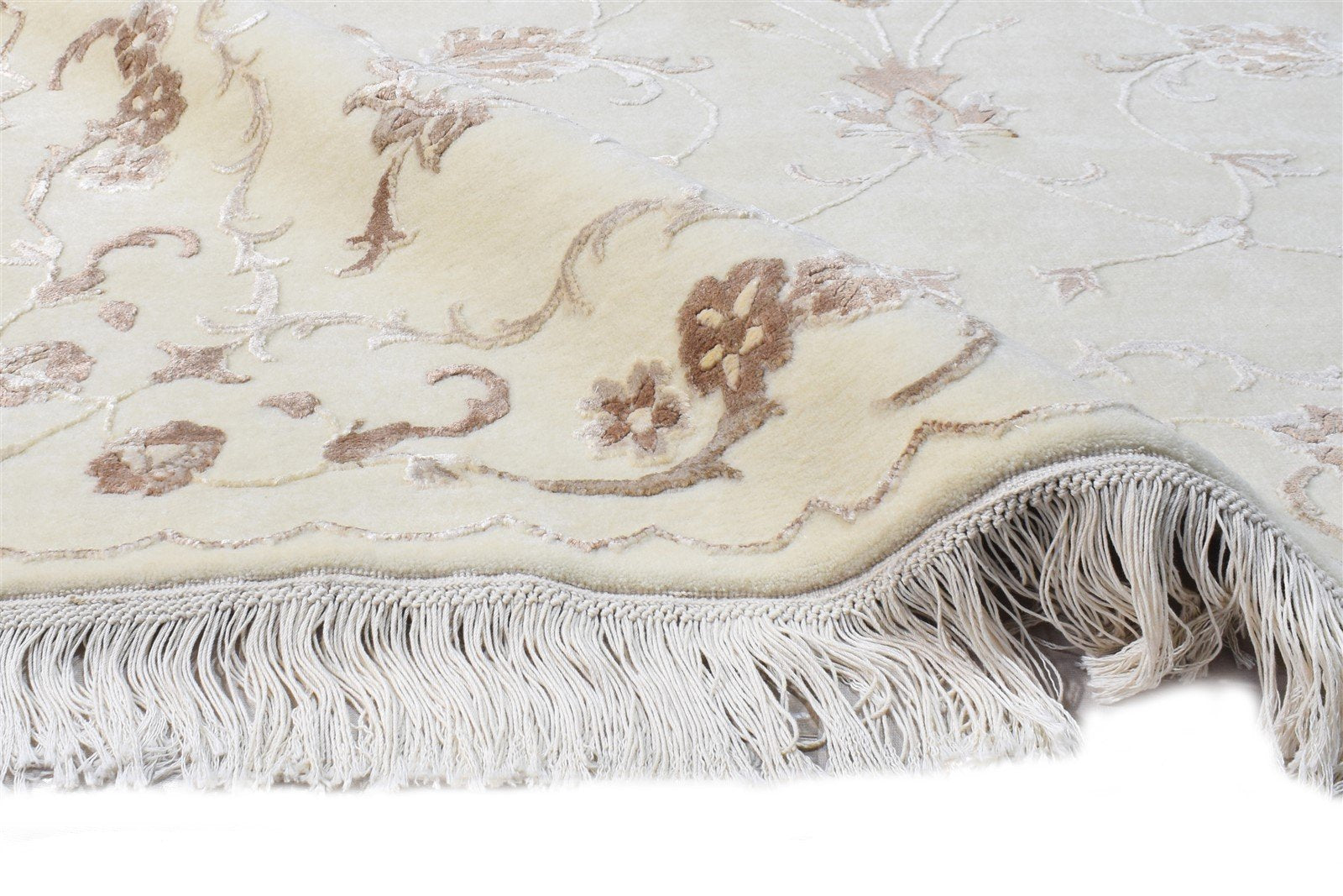 4X6 Rug Wool / Silk Cream Persien Hand Knotted Abbuson Oriental Room Size 7865126813845