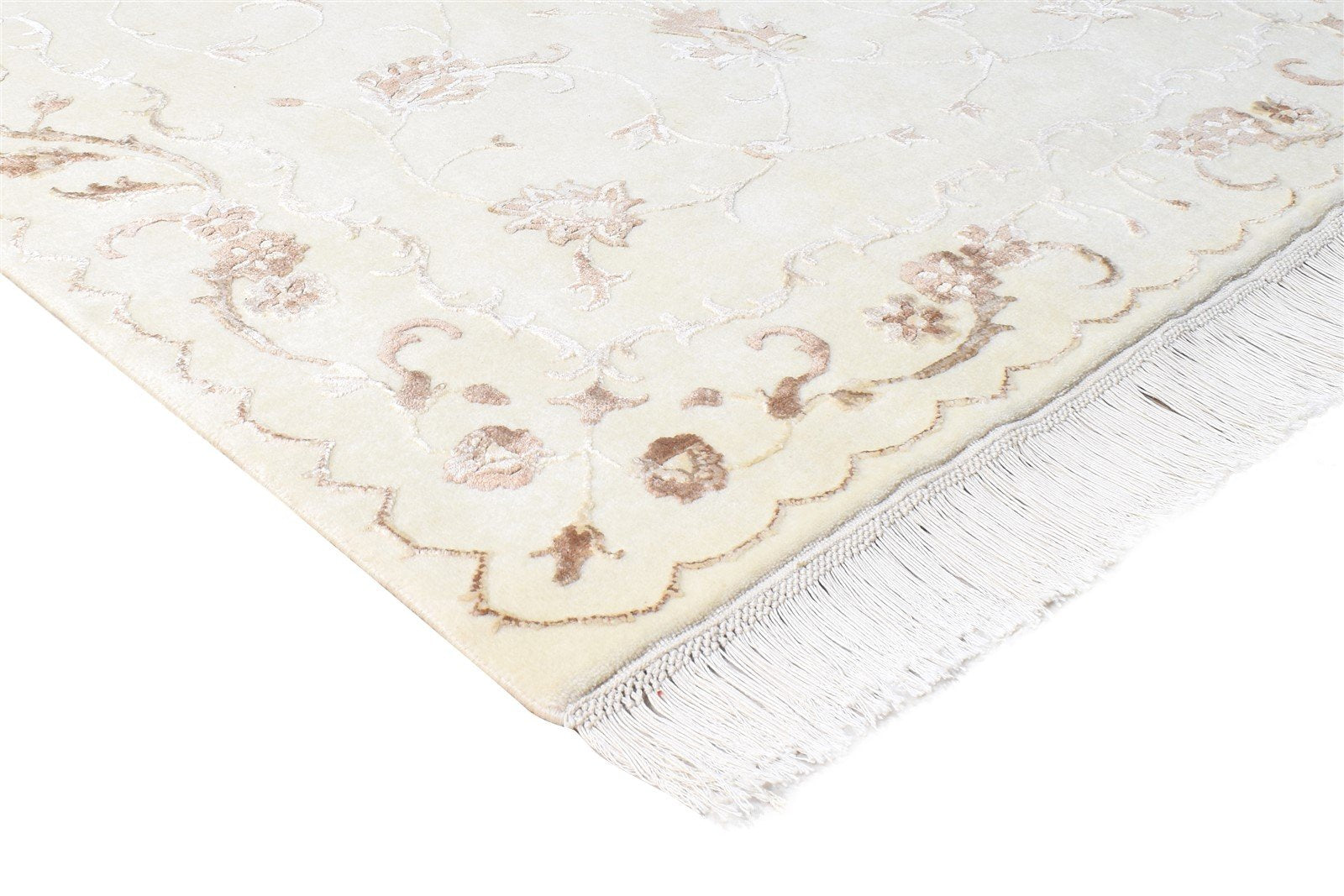4X6 Rug Wool / Silk Cream Persien Hand Knotted Abbuson Oriental Room Size 7865126813845