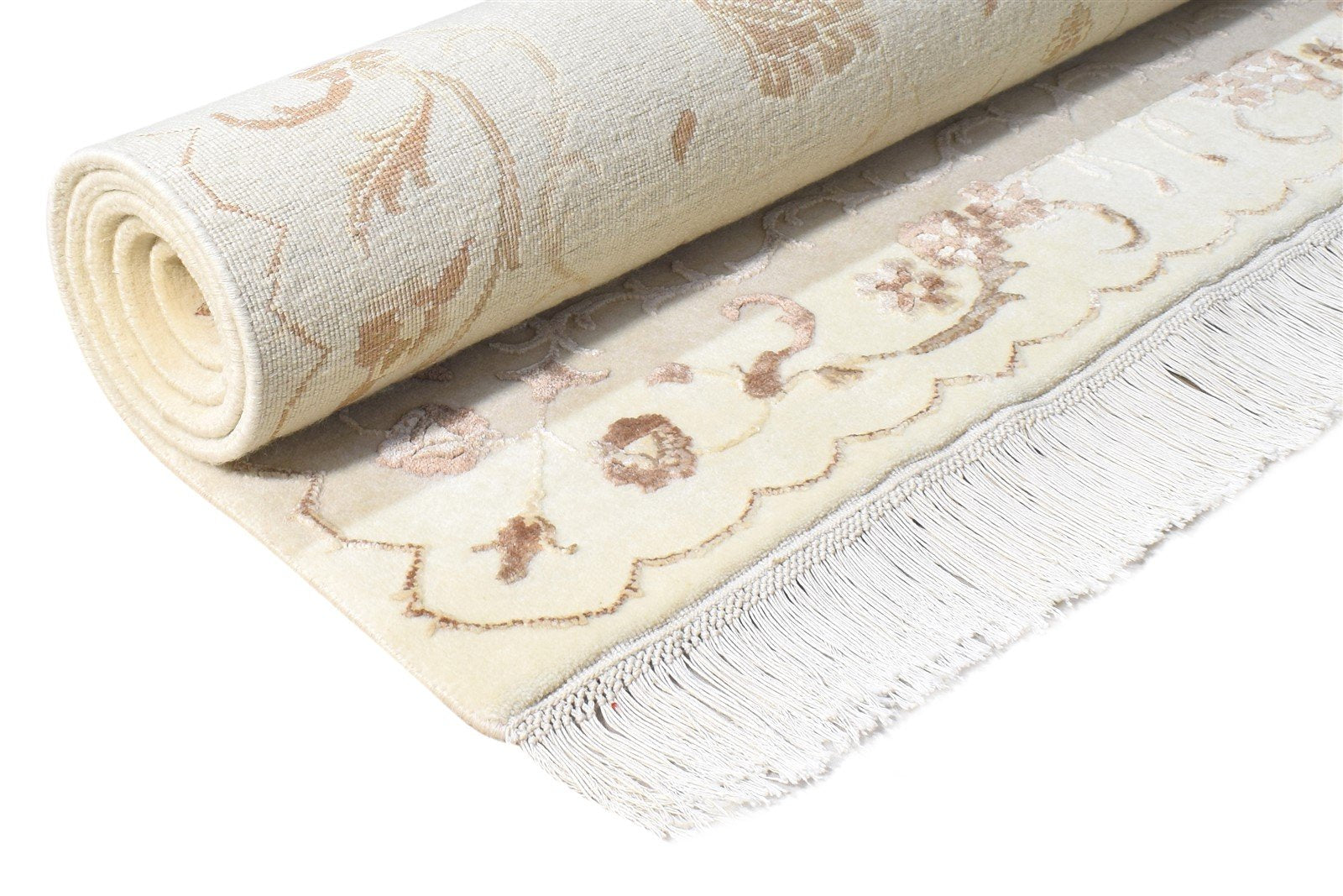 4X6 Rug Wool / Silk Cream Persien Hand Knotted Abbuson Oriental Room Size 7865126813845