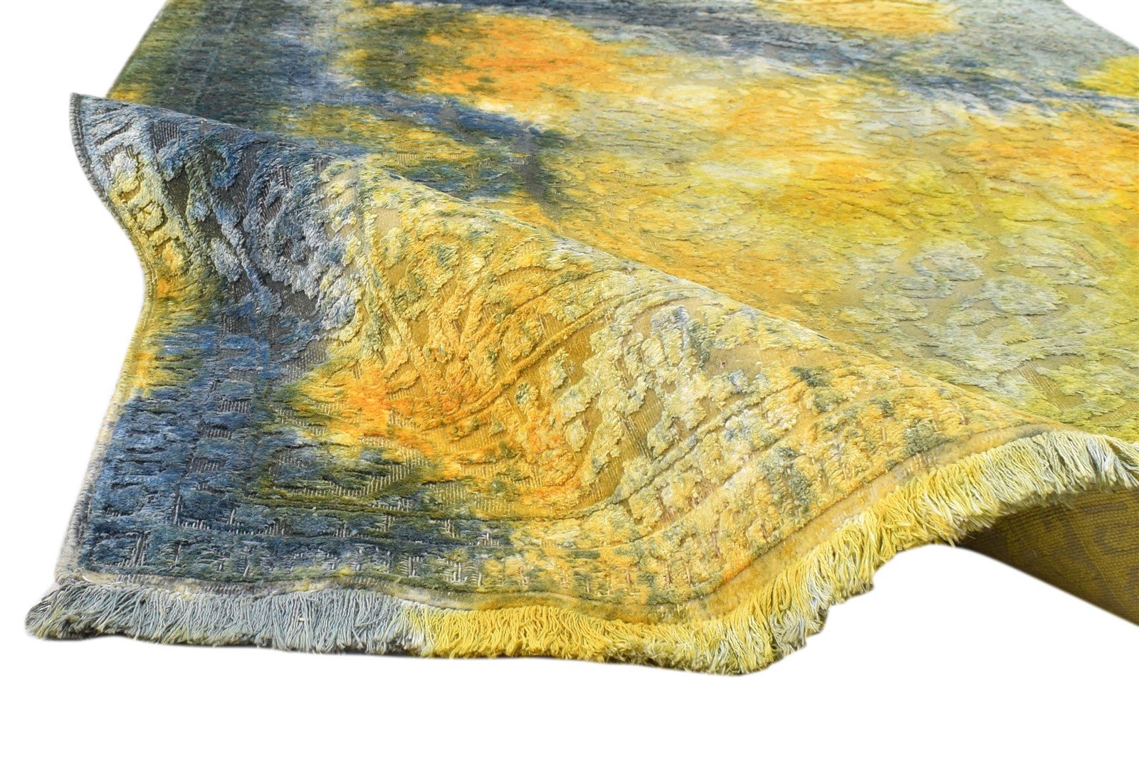 4X6 Rug Wool / Silk Gold Modern Hand Knotted Indian Abstract Room Size Carpet 7860692549781