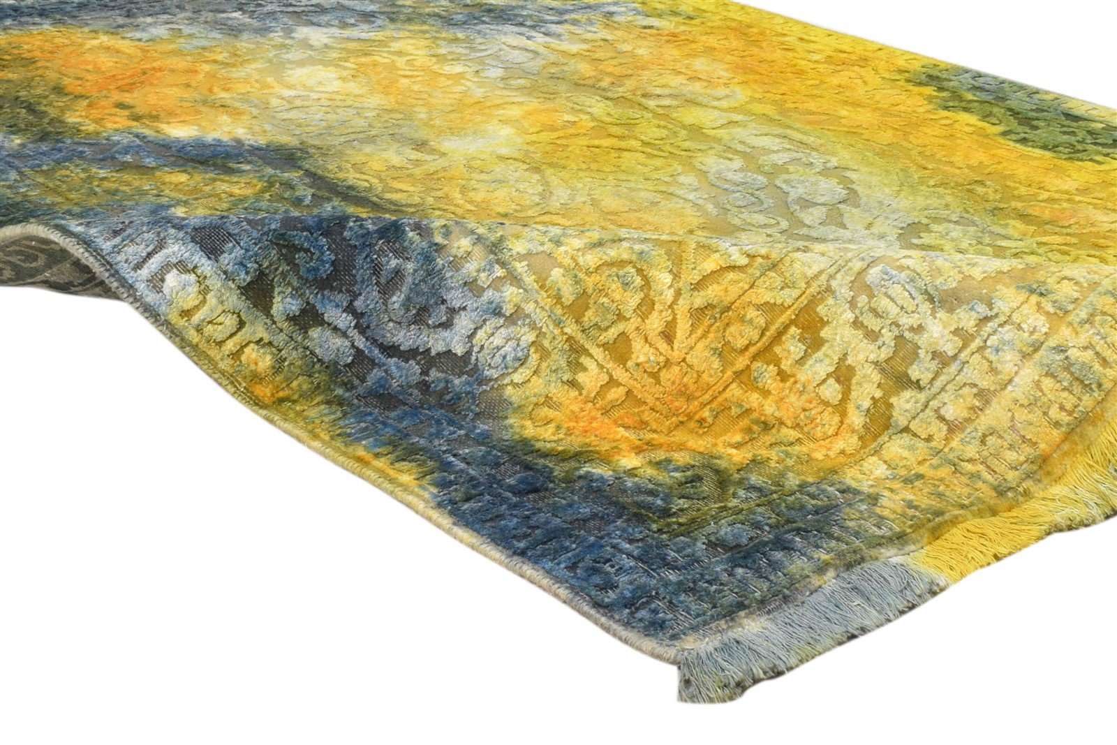 4X6 Rug Wool / Silk Gold Modern Hand Knotted Indian Abstract Room Size Carpet 7860692549781