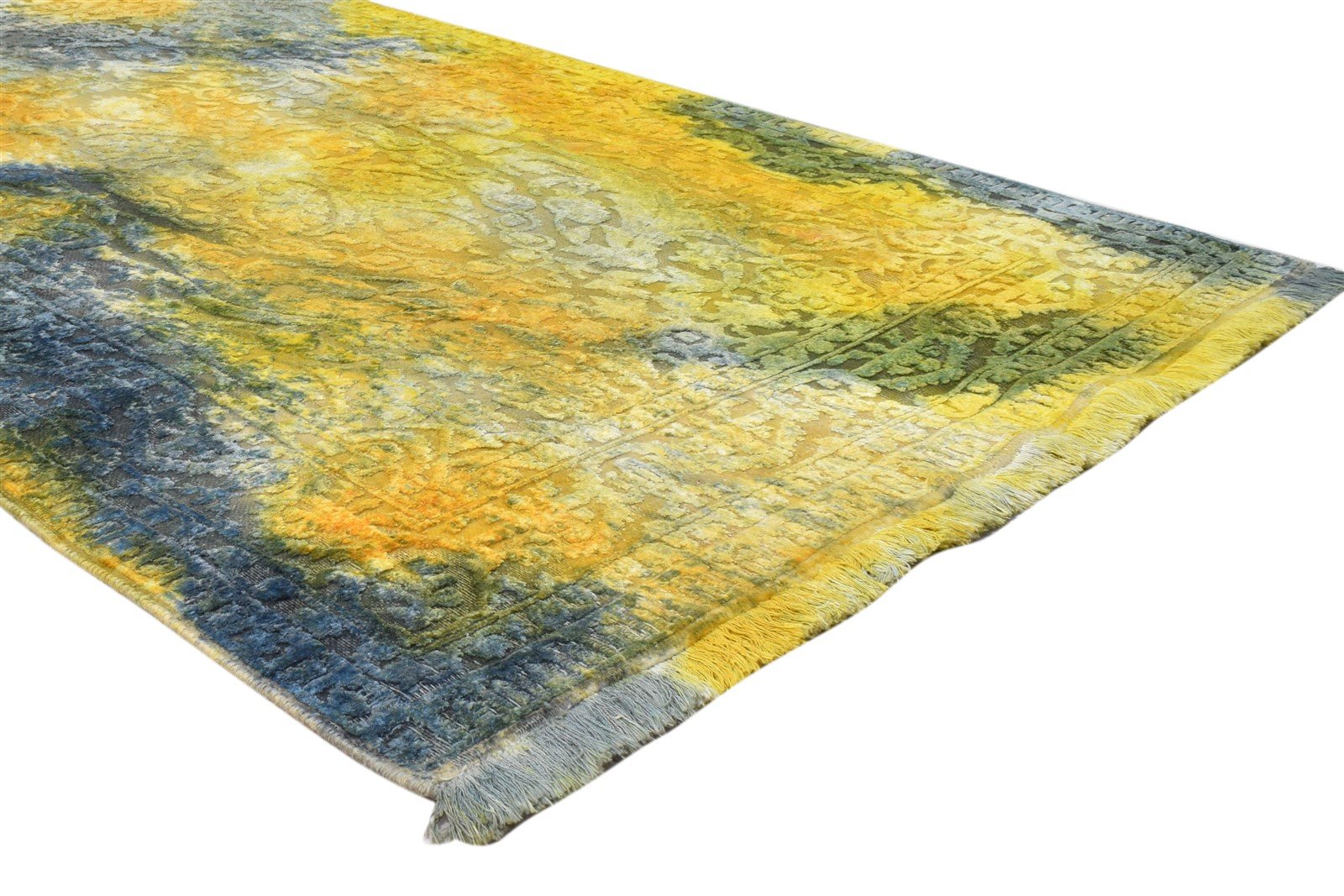 4X6 Rug Wool / Silk Gold Modern Hand Knotted Indian Abstract Room Size Carpet 7860692549781