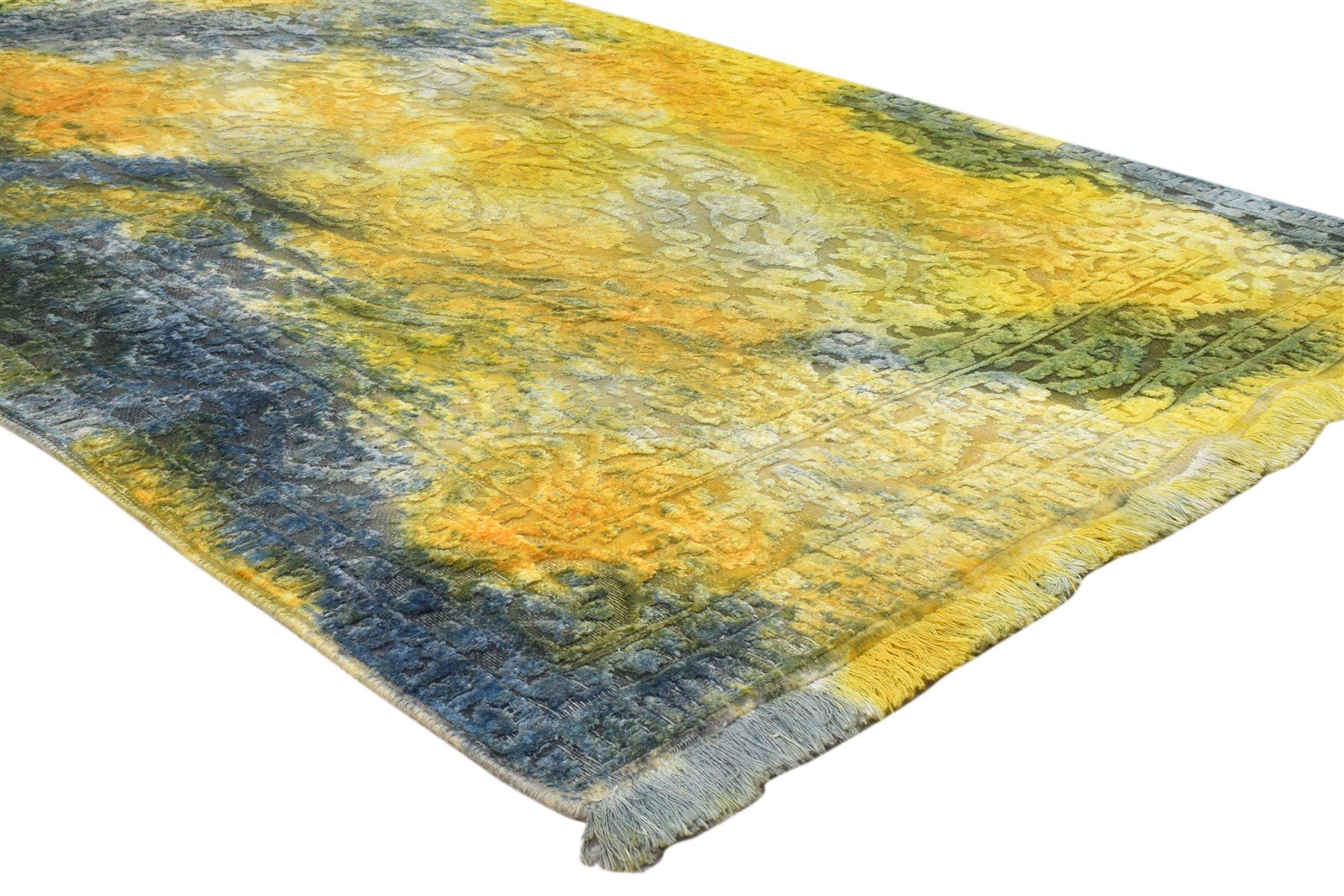 4X6 Rug Wool / Silk Gold Modern Hand Knotted Indian Abstract Room Size Carpet 7860692549781