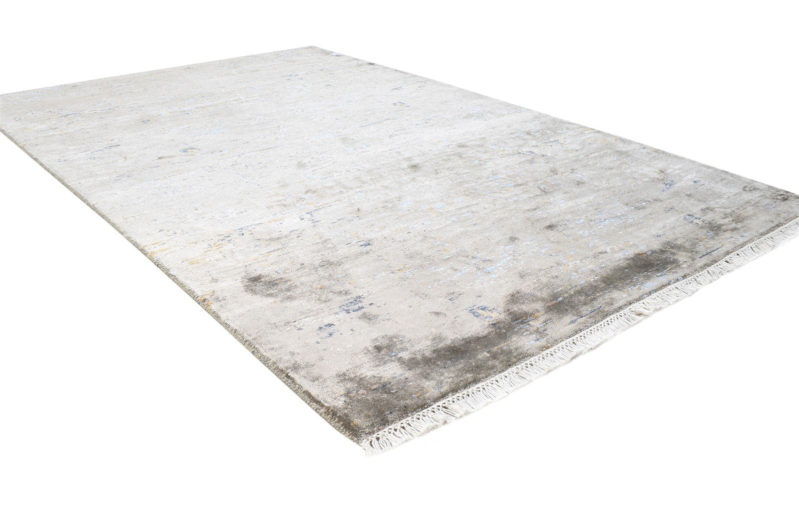 4X6 Rug Wool / Silk Grey Modern Hand Knotted Indian Abstract Room Size Carpet 7864587714709
