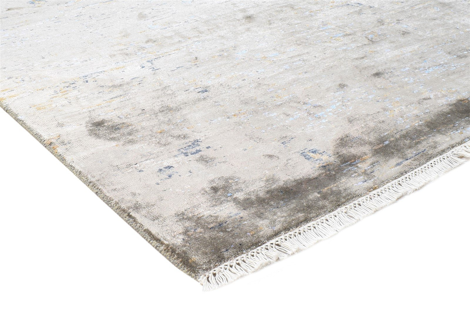 4X6 Rug Wool / Silk Grey Modern Hand Knotted Indian Abstract Room Size Carpet 7864587714709
