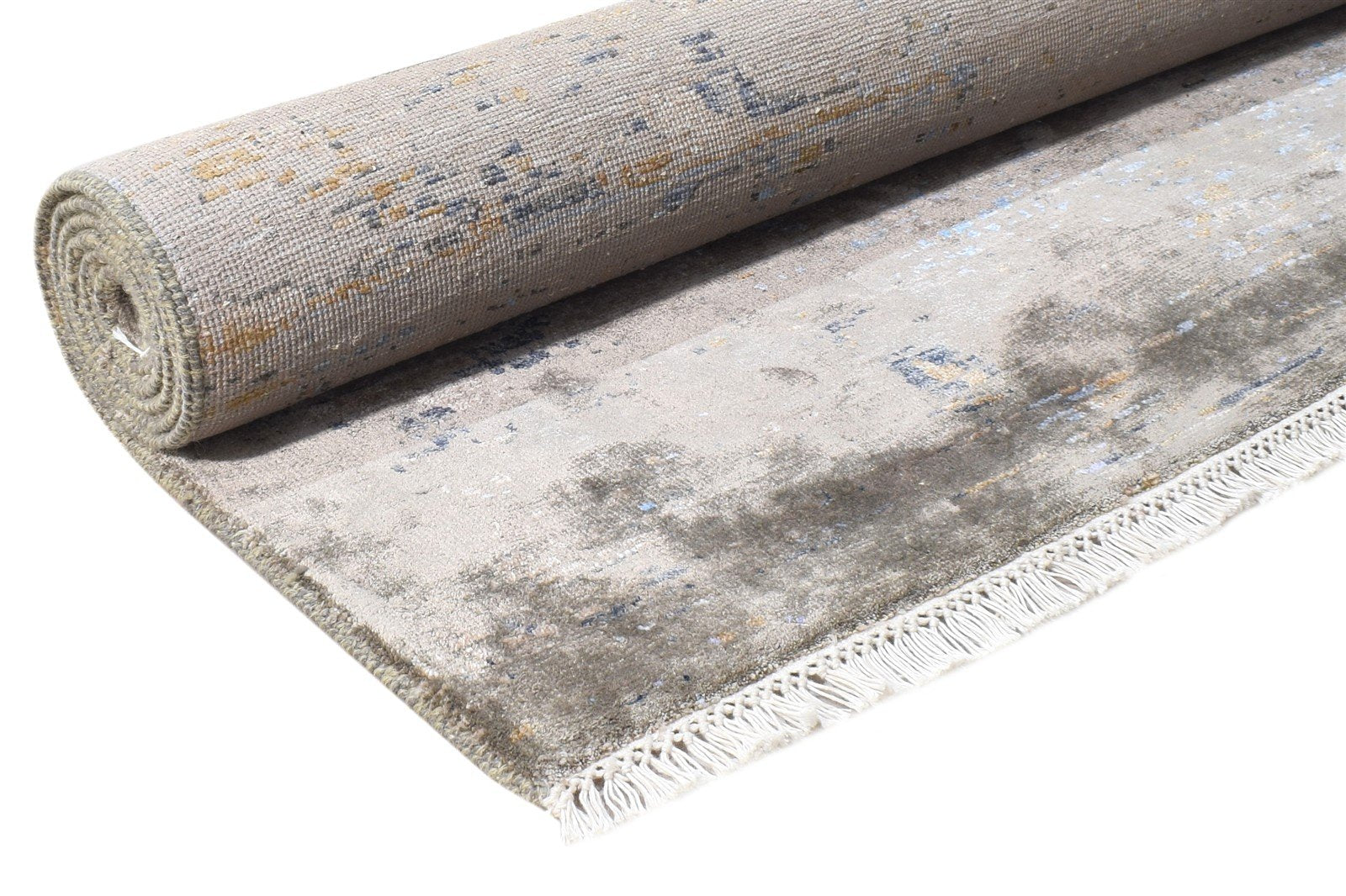 4X6 Rug Wool / Silk Grey Modern Hand Knotted Indian Abstract Room Size Carpet 7864587714709