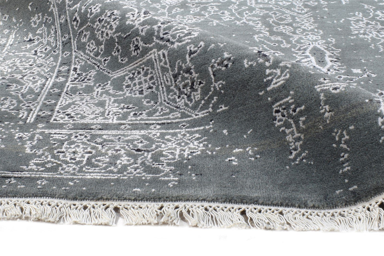 4X6 Rug Wool / Silk Grey Modern Hand Knotted Oriental Abstract Room Size Carpet 7864593023125