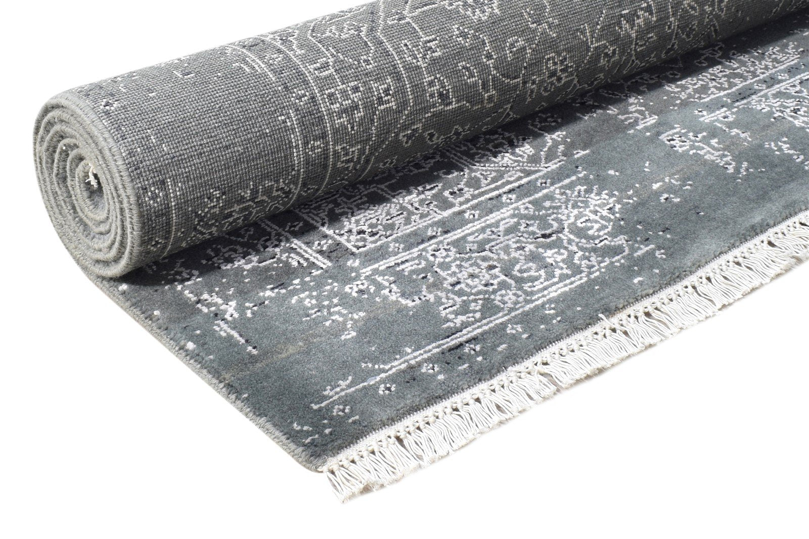 4X6 Rug Wool / Silk Grey Modern Hand Knotted Oriental Abstract Room Size Carpet 7864593023125