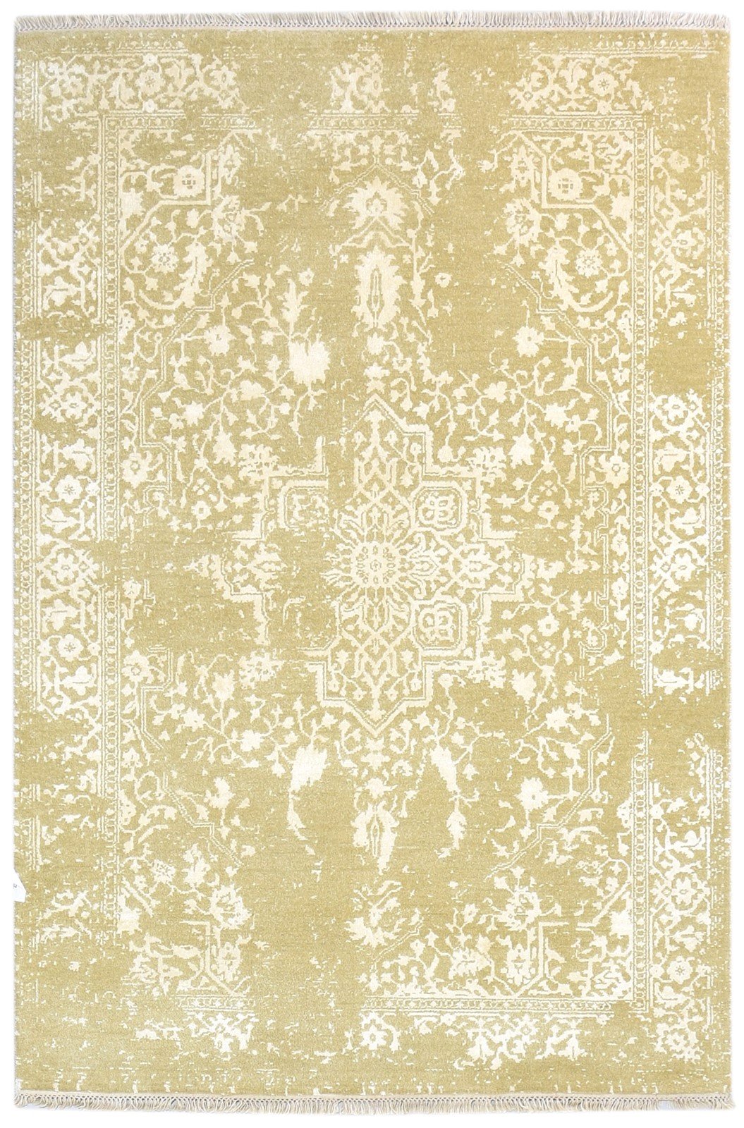 4X6 Rug Wool / Silk Sage Modern Hand Knotted Heriz-Indian Abstract Room Size 7865148309653