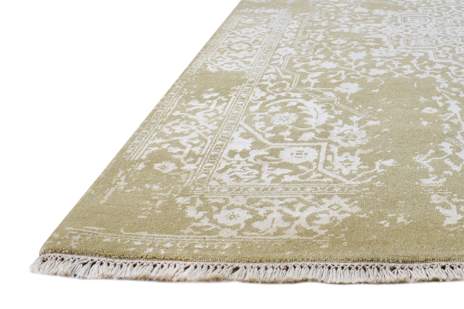 4X6 Rug Wool / Silk Sage Modern Hand Knotted Heriz-Indian Abstract Room Size 7865148309653