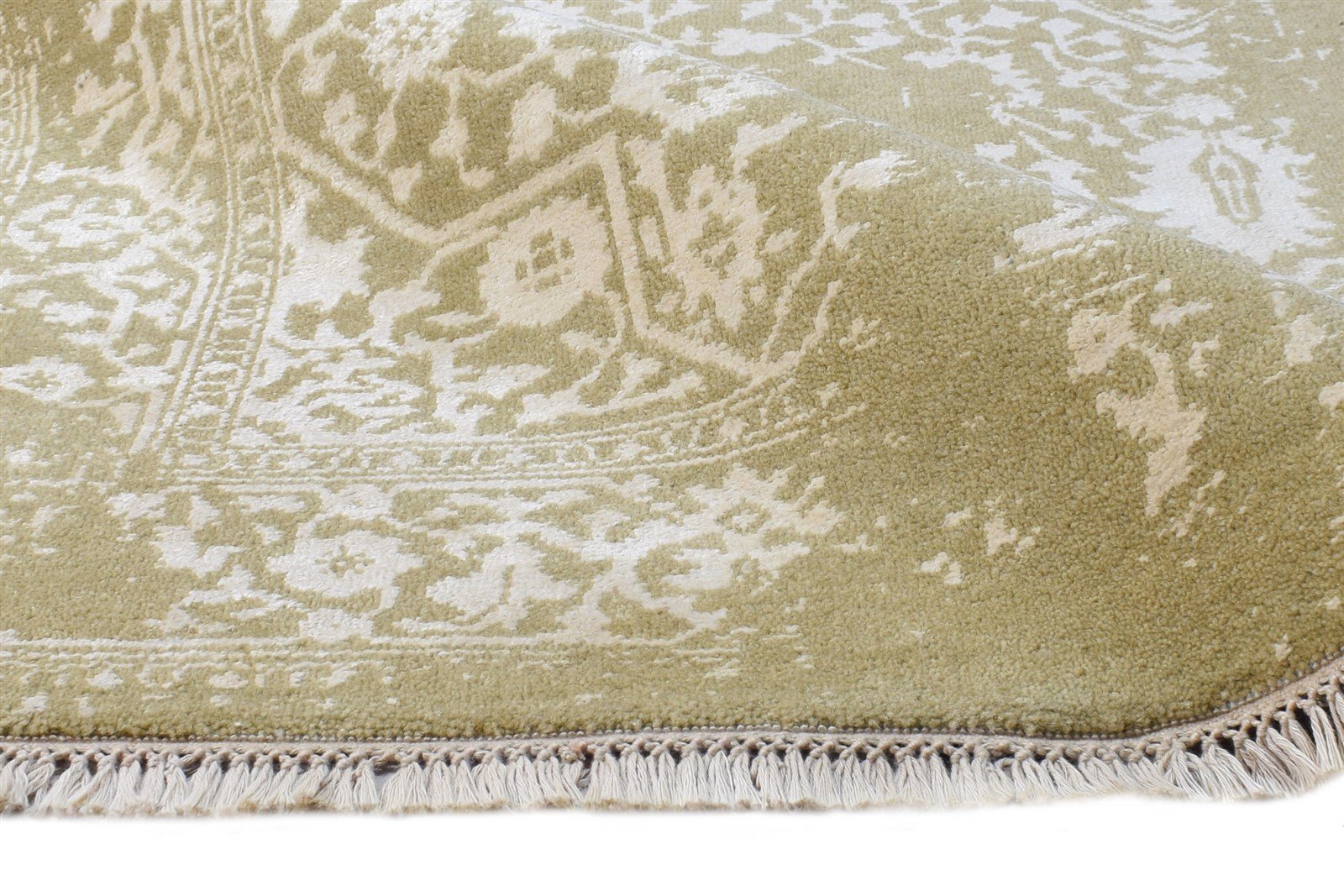 4X6 Rug Wool / Silk Sage Modern Hand Knotted Heriz-Indian Abstract Room Size 7865148309653