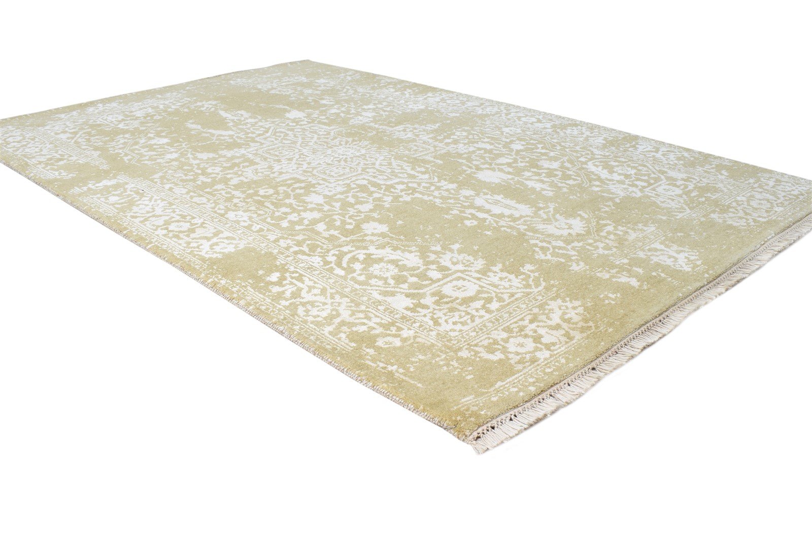 4X6 Rug Wool / Silk Sage Modern Hand Knotted Heriz-Indian Abstract Room Size 7865148309653