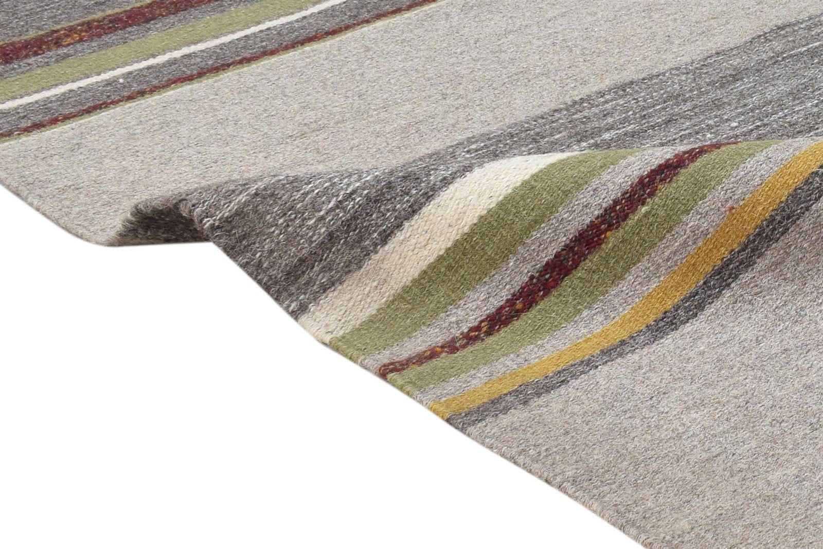 5' X 4' Rug Wool Beige Modern Dhurrie Scandinavian Striped Room Size Carpet 7865169707157