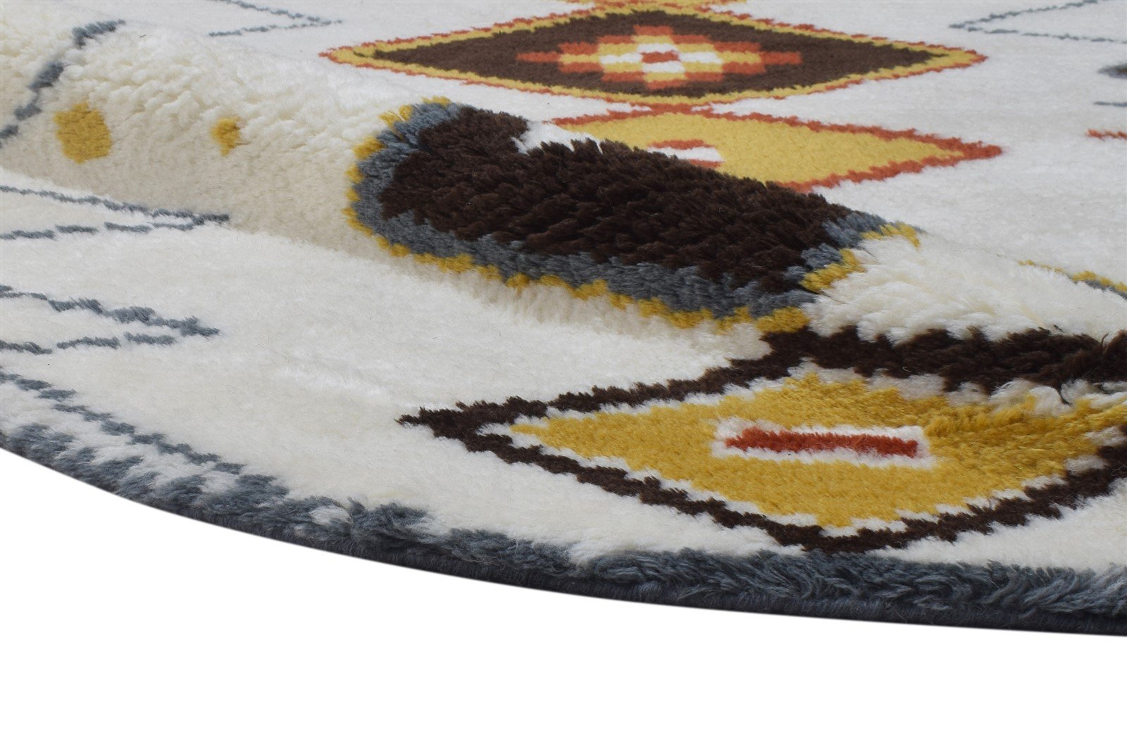 5' X 5' Rug Wool Off-White Shag Hand Knotted Moroccan Tribal Room Size Round 7864885280917
