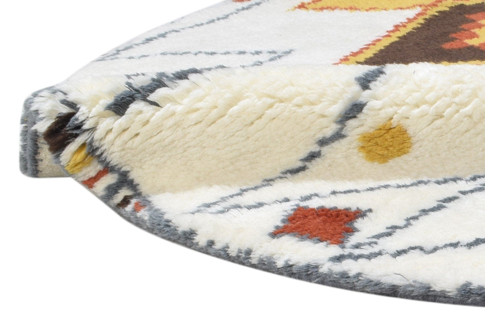 5' X 5' Rug Wool Off-White Shag Hand Knotted Moroccan Tribal Room Size Round 7864885280917