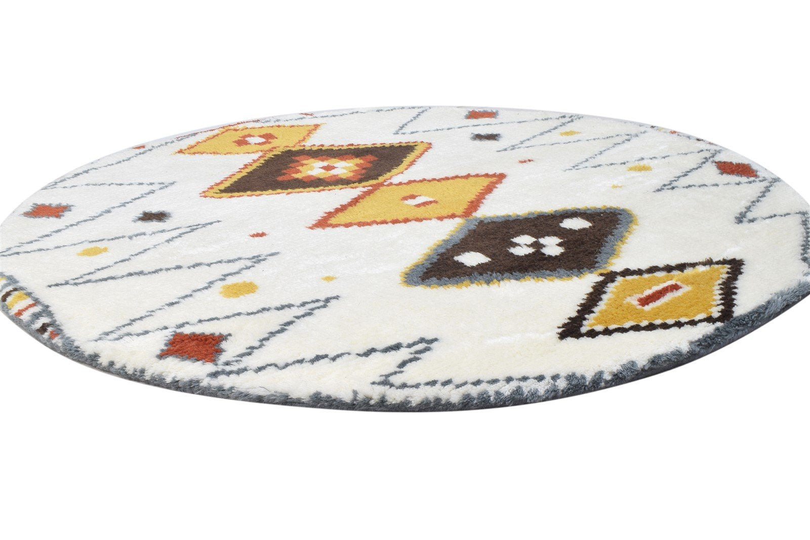 5' X 5' Rug Wool Off-White Shag Hand Knotted Moroccan Tribal Room Size Round 7864885280917
