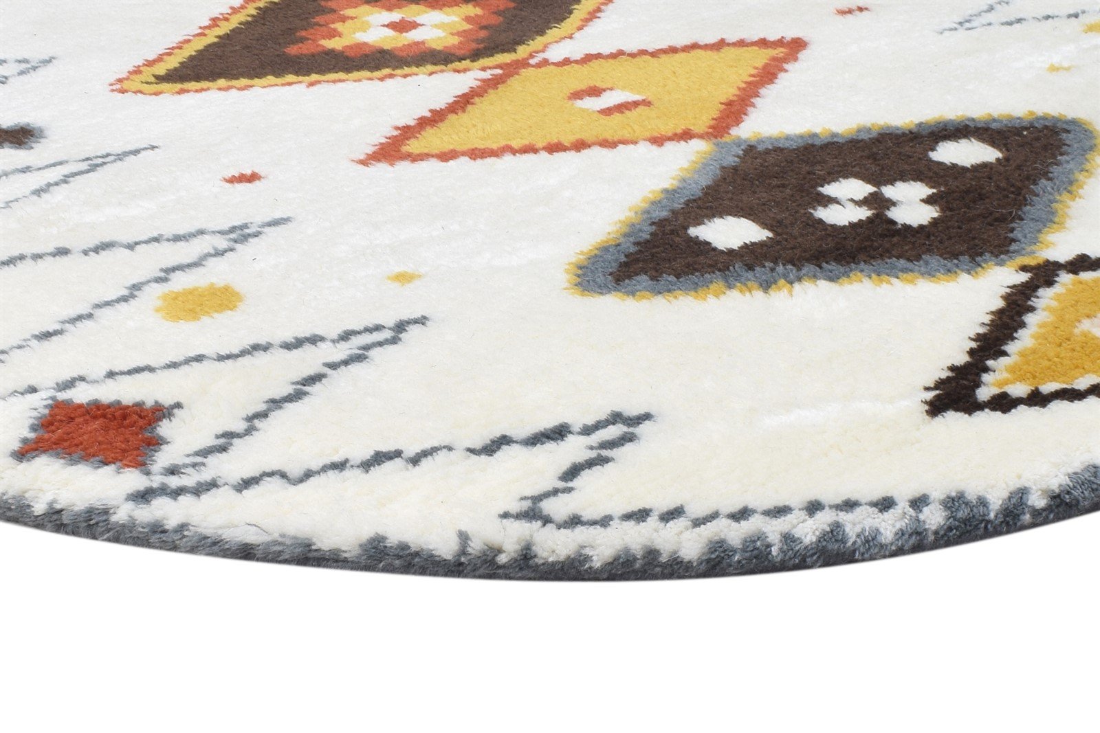 5' X 5' Rug Wool Off-White Shag Hand Knotted Moroccan Tribal Room Size Round 7864885280917