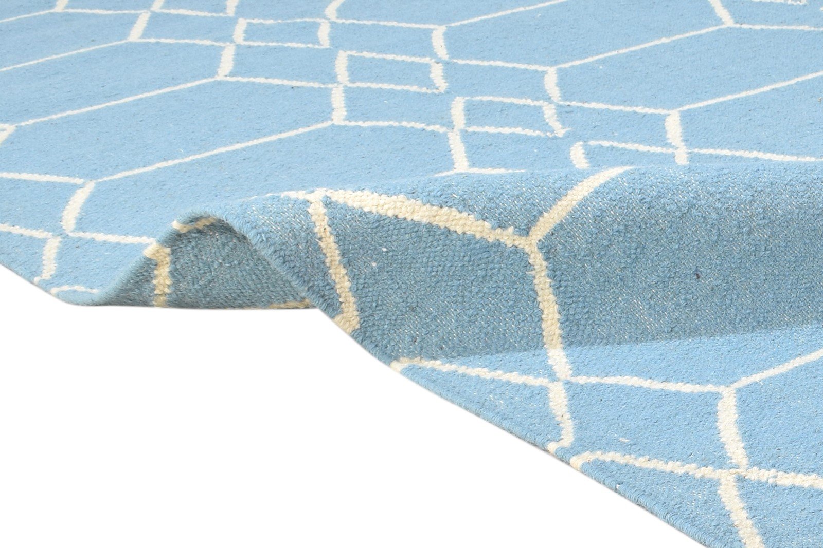 5' X 7' Rug Wool Blue Modern Dhurrie Moroccan Trellis Room Size Carpet 7864461688981