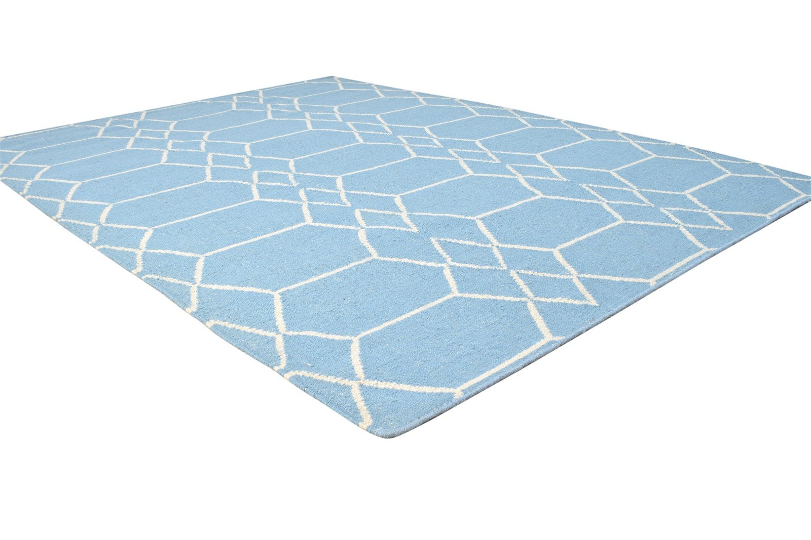 5' X 7' Rug Wool Blue Modern Dhurrie Moroccan Trellis Room Size Carpet 7864461688981