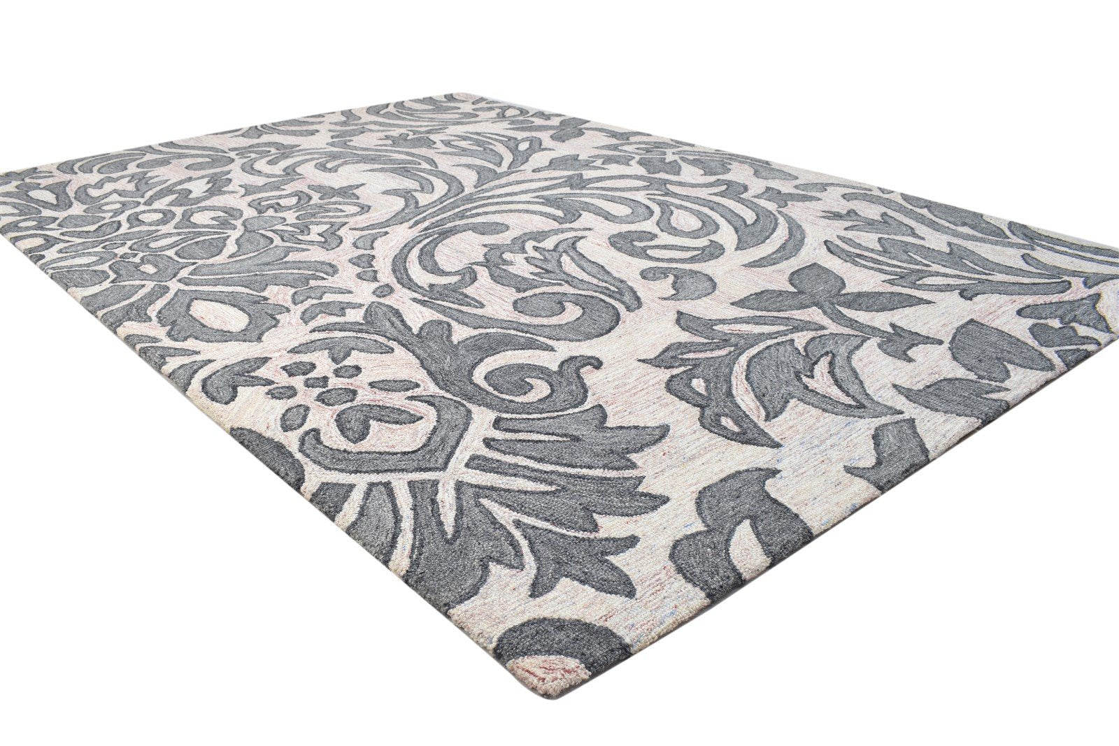 5' X 7' Rug Wool Charcoal Modern Hand Tufted French Floral Room Size Carpet 7864148787349