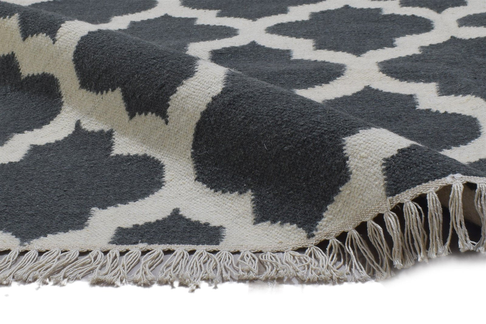 5' X 7' Rug Wool Dark Grey Modern Dhurrie Moroccan Trellis Room Size Carpet 7864351654037