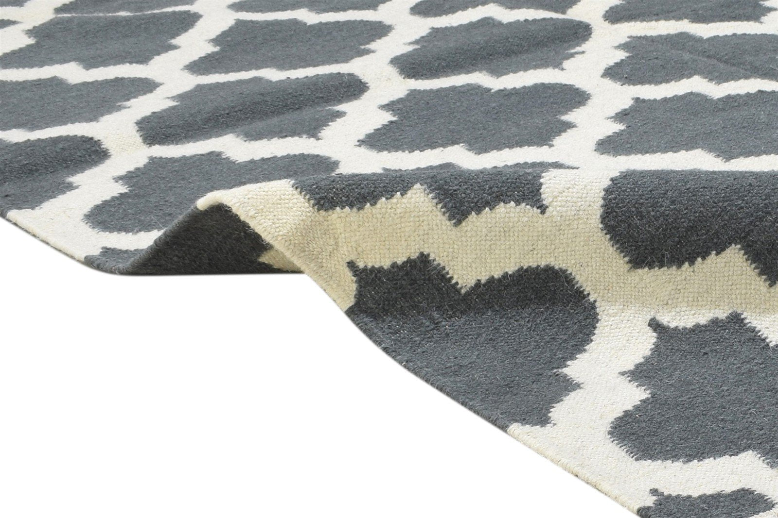 5' X 7' Rug Wool Dark Grey Modern Dhurrie Moroccan Trellis Room Size Carpet 7864351654037