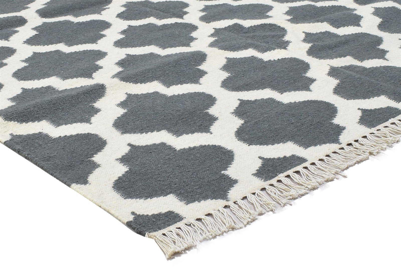 5' X 7' Rug Wool Dark Grey Modern Dhurrie Moroccan Trellis Room Size Carpet 7864351654037