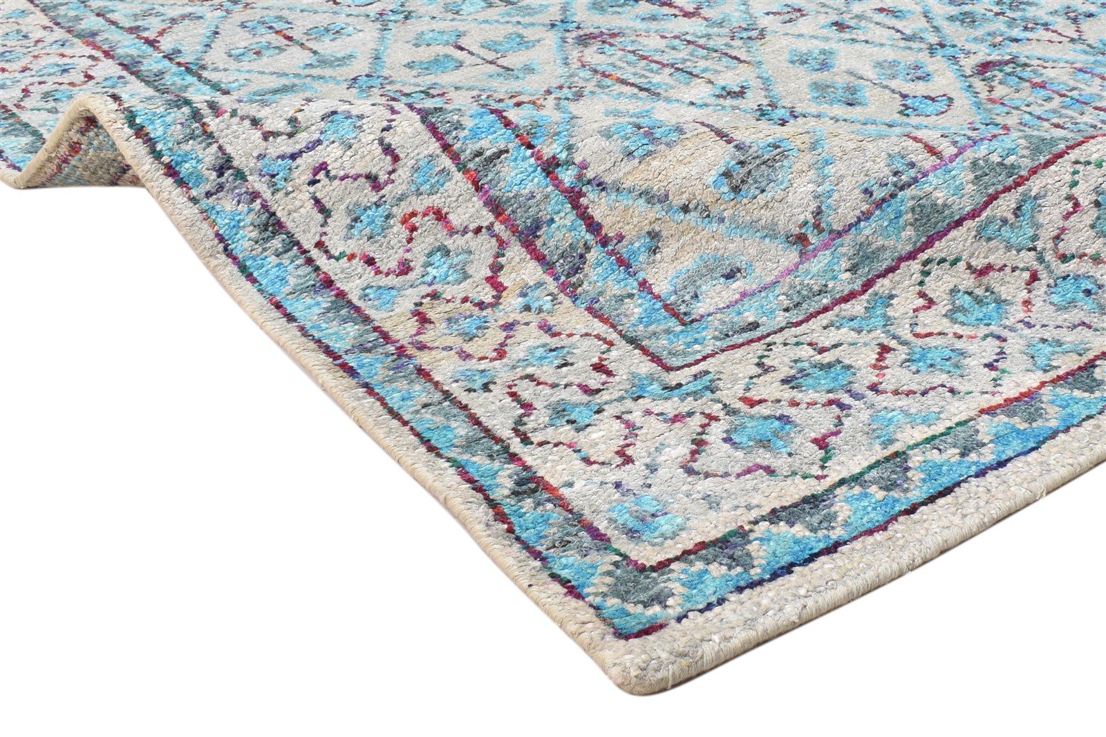Adorne 5' X 8' Rug Silk Blue Modern Hand Knotted Bohemian Oriental 7864097996949