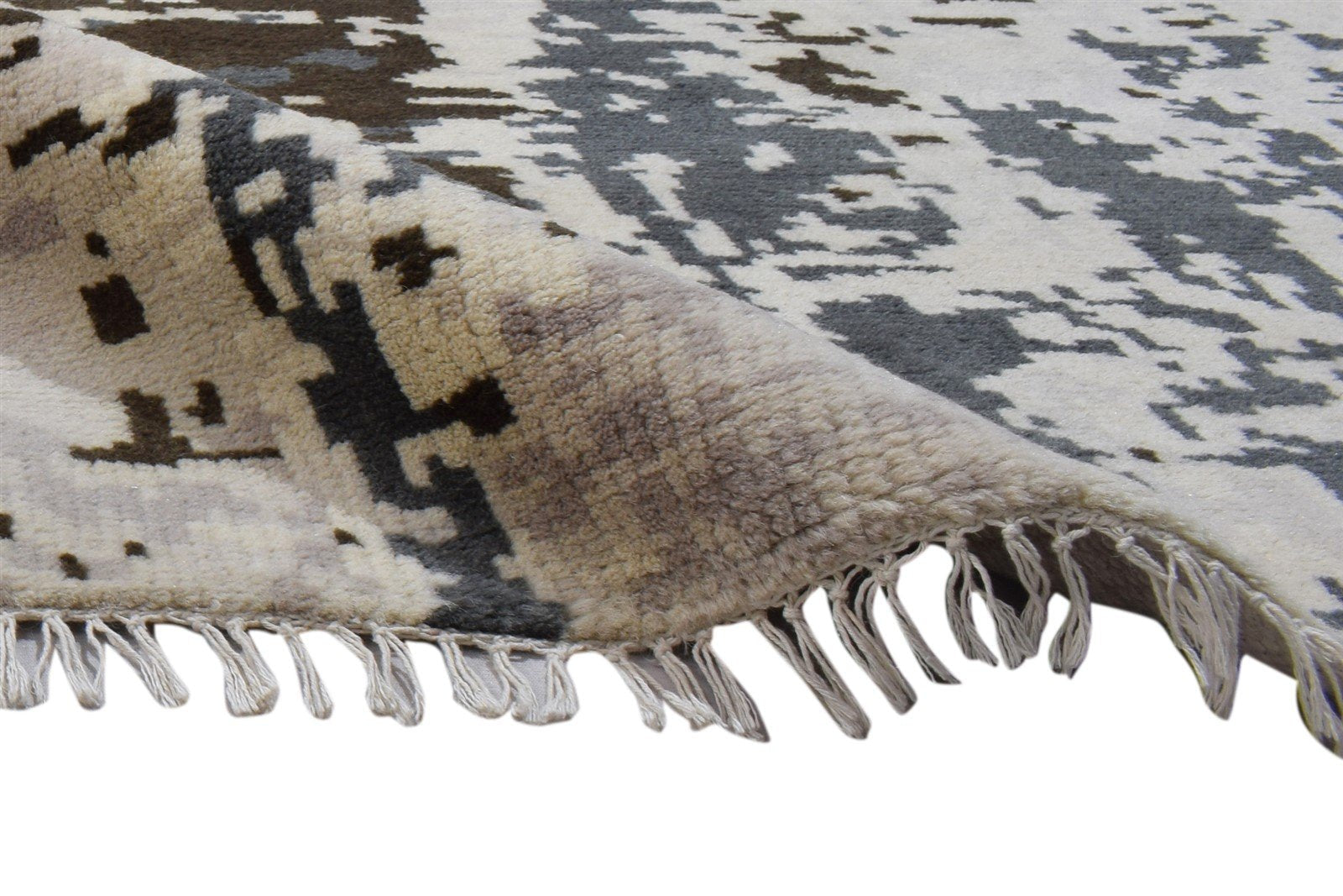 5' X 8' Rug Wool Beige Modern Hand Knotted Indian Abstract Room Size Carpet 7864088723605