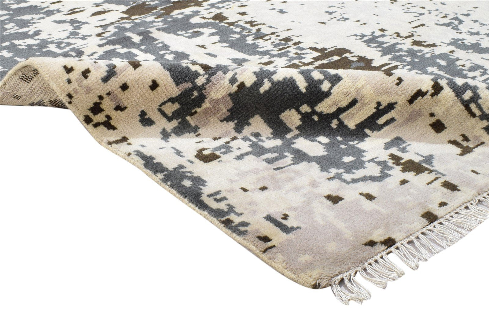 5' X 8' Rug Wool Beige Modern Hand Knotted Indian Abstract Room Size Carpet 7864088723605