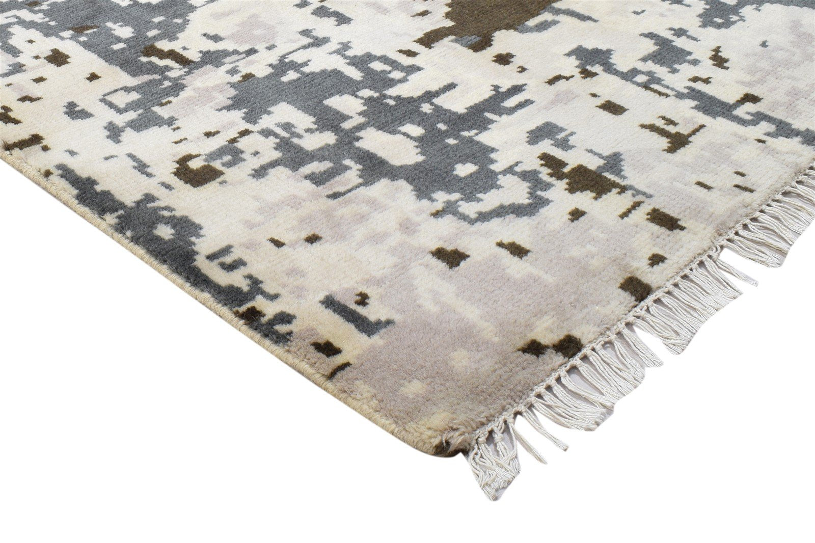 5' X 8' Rug Wool Beige Modern Hand Knotted Indian Abstract Room Size Carpet 7864088723605