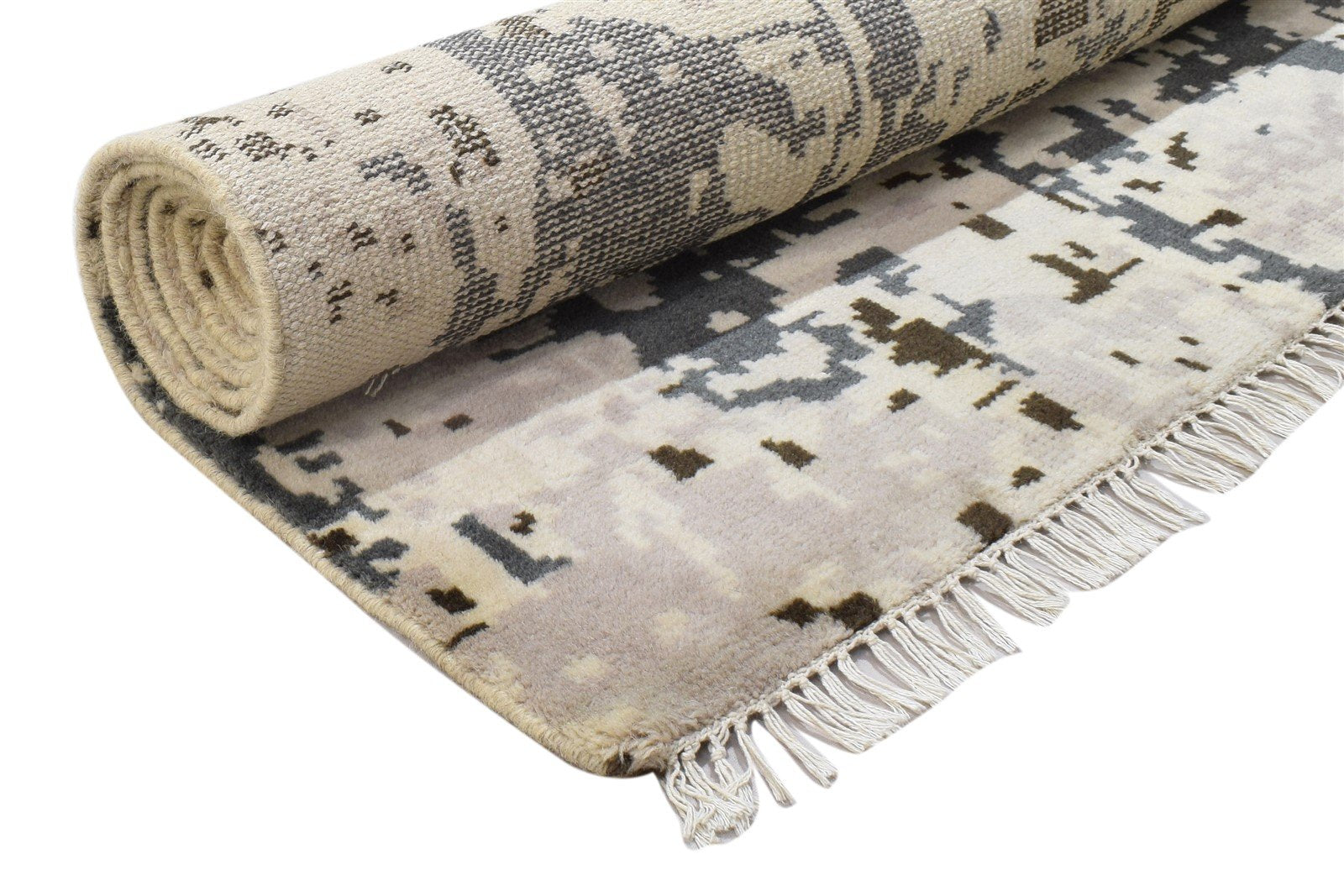 5' X 8' Rug Wool Beige Modern Hand Knotted Indian Abstract Room Size Carpet 7864088723605