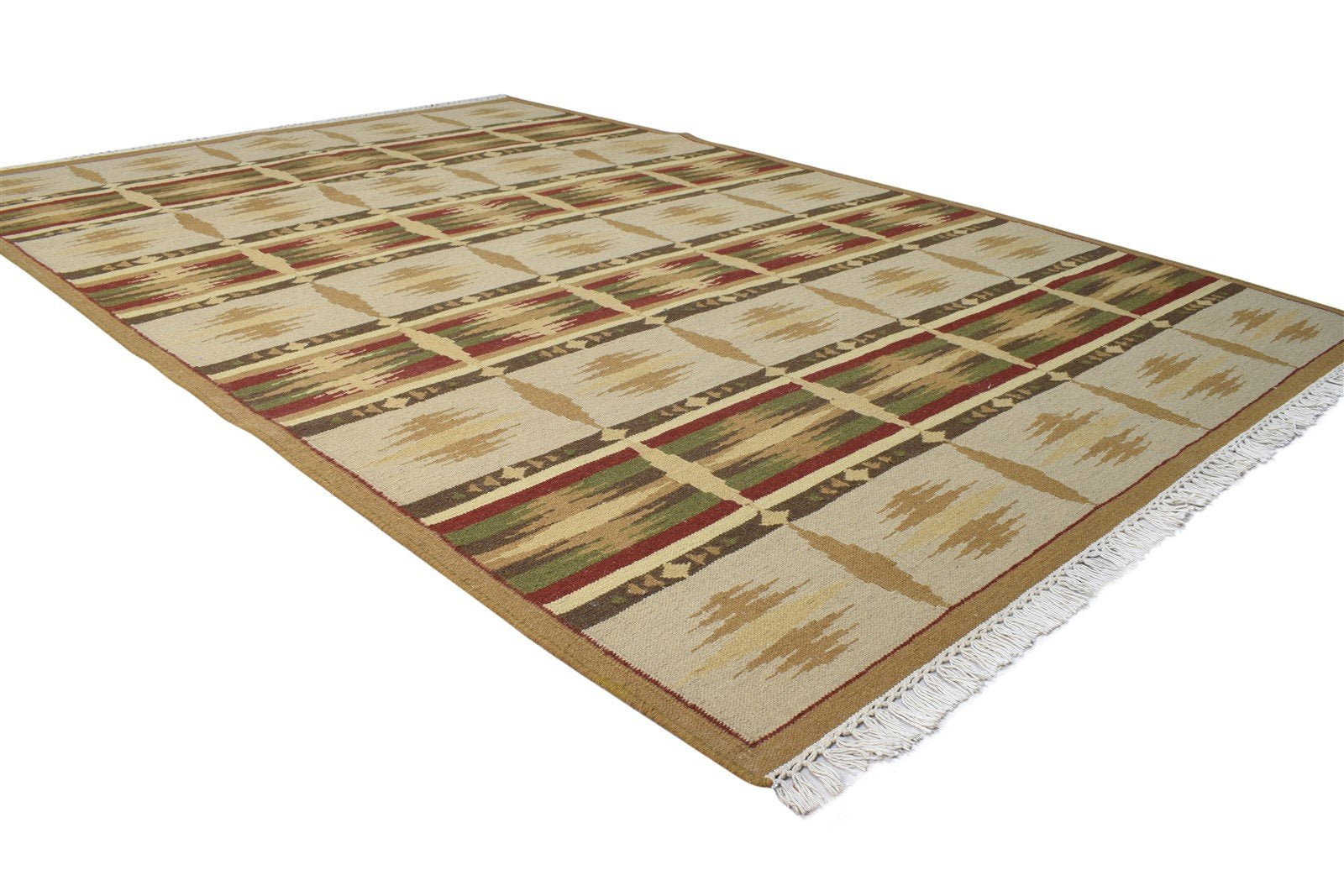 5' X 8' Rug Wool Beige Persian Dhurrie Southwestern Tribal Room Size Carpet 7865193103509