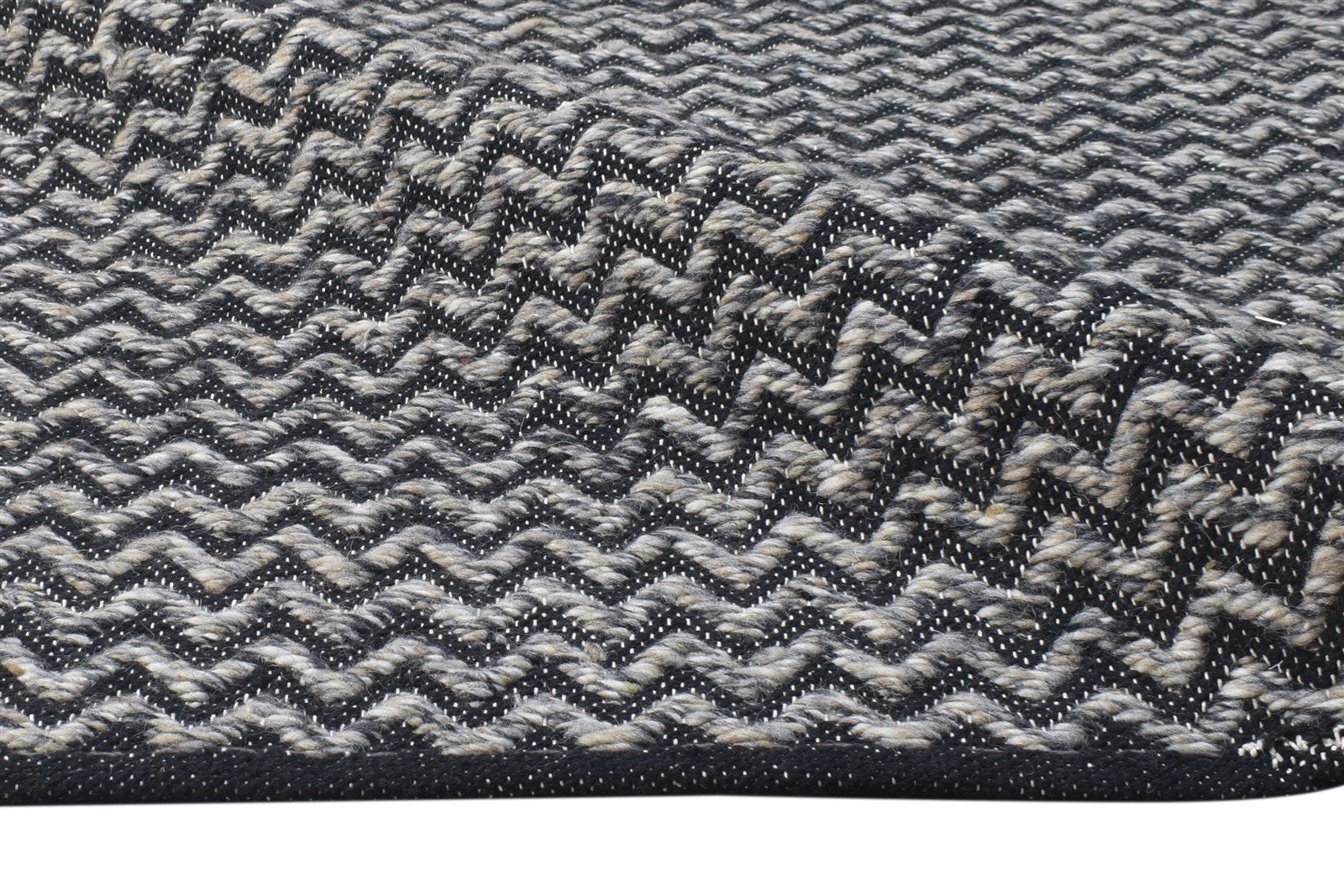 5' X 8' Rug Wool Black Modern Dhurrie Scandinavian Chevron Room Size Carpet 7865128059029