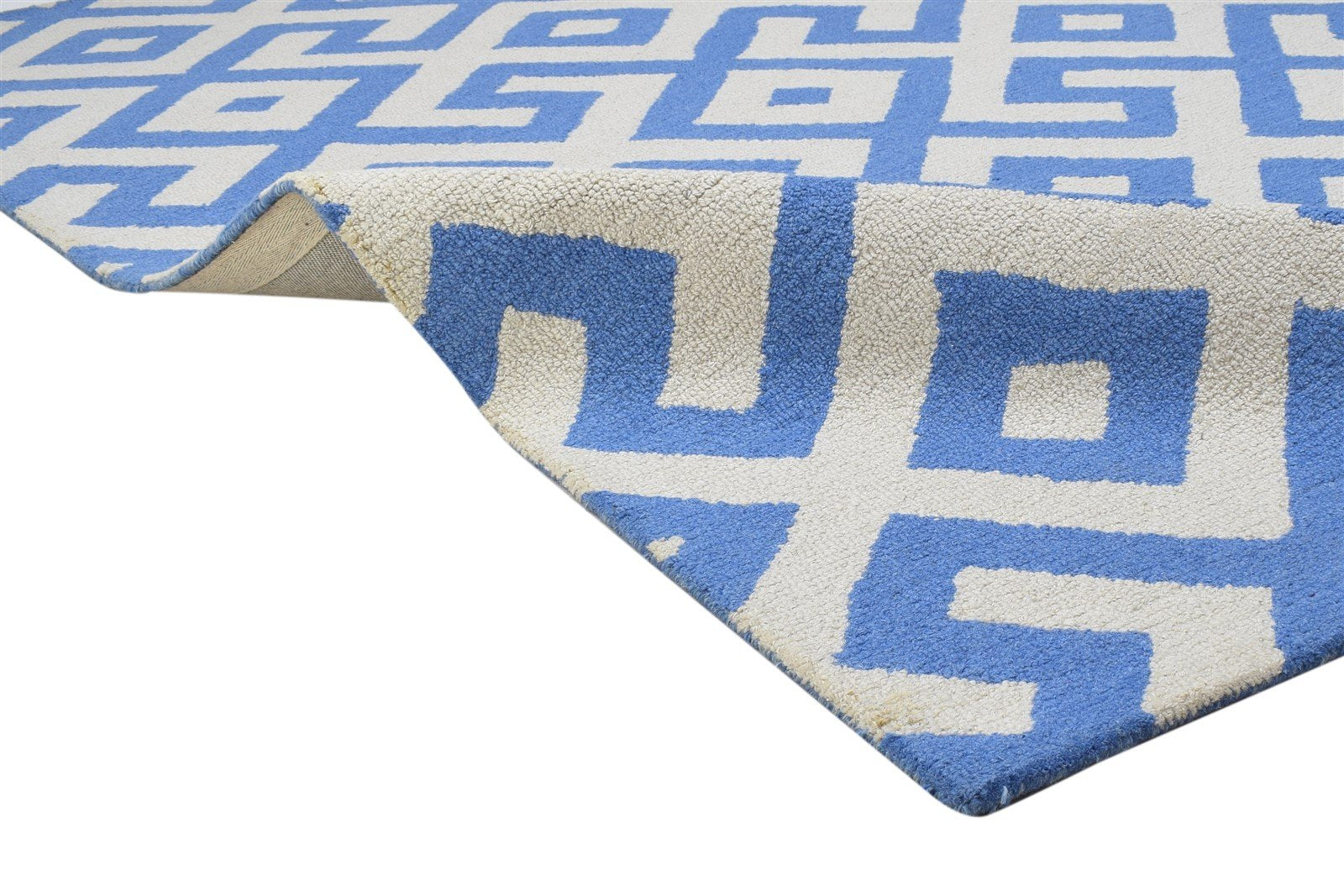 5' X 8' Rug Wool Blue Modern Hand Tufted Indian Geometric Room Size Carpet 7864273928341