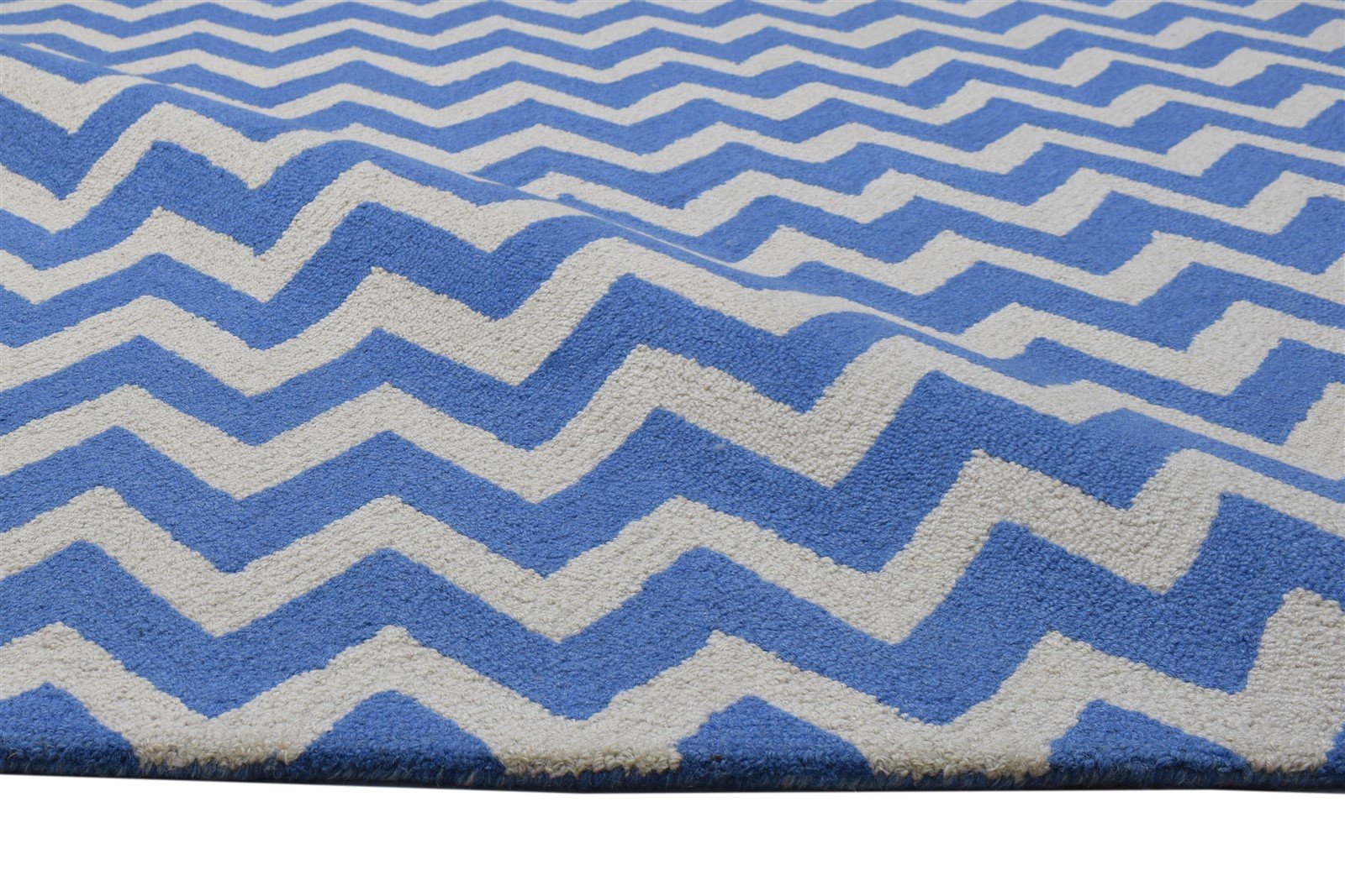 5' X 8' Rug Wool Blue Modern Hand Tufted Scandinavian Chevron Room Size Carpet 7864241160341