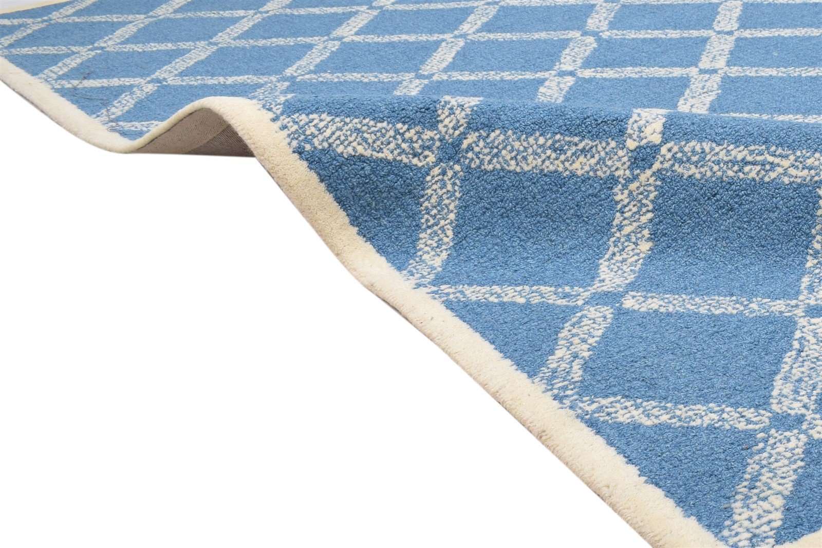 5' X 8' Rug Wool Blue Modern Hand Tufted Scandinavian Geometric Room Size Carpet 7864284741781